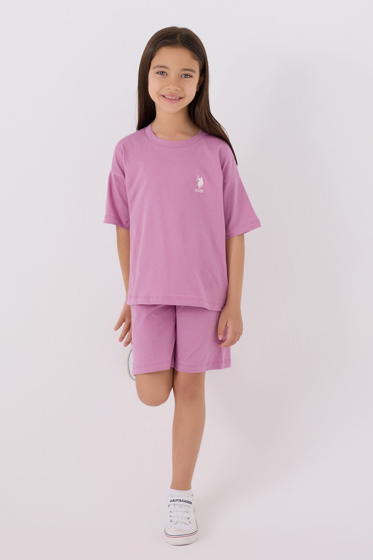 U.S. Polo Assn. Kız Çocuk Bisiklet Yaka Sargı Nakışlı Yazlık Regular Fit Mor Bermuda Takım US1848-C-V45 Ürün ana görseli
