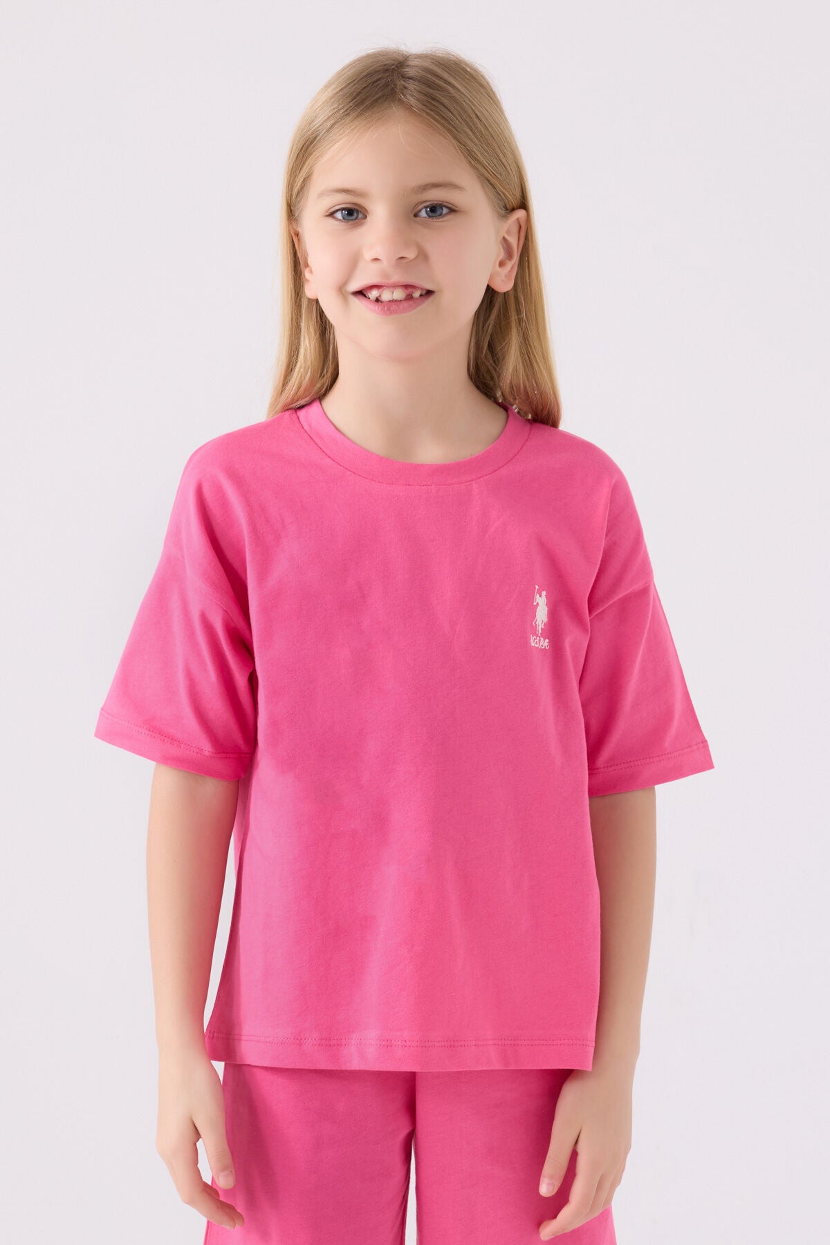 U.S. Polo Assn. Kız Çocuk Bisiklet Yaka Sargı Nakışlı Yazlık Regular Fit Pembe Bermuda Takım US1848-C-V6 Ürün ikincil görseli