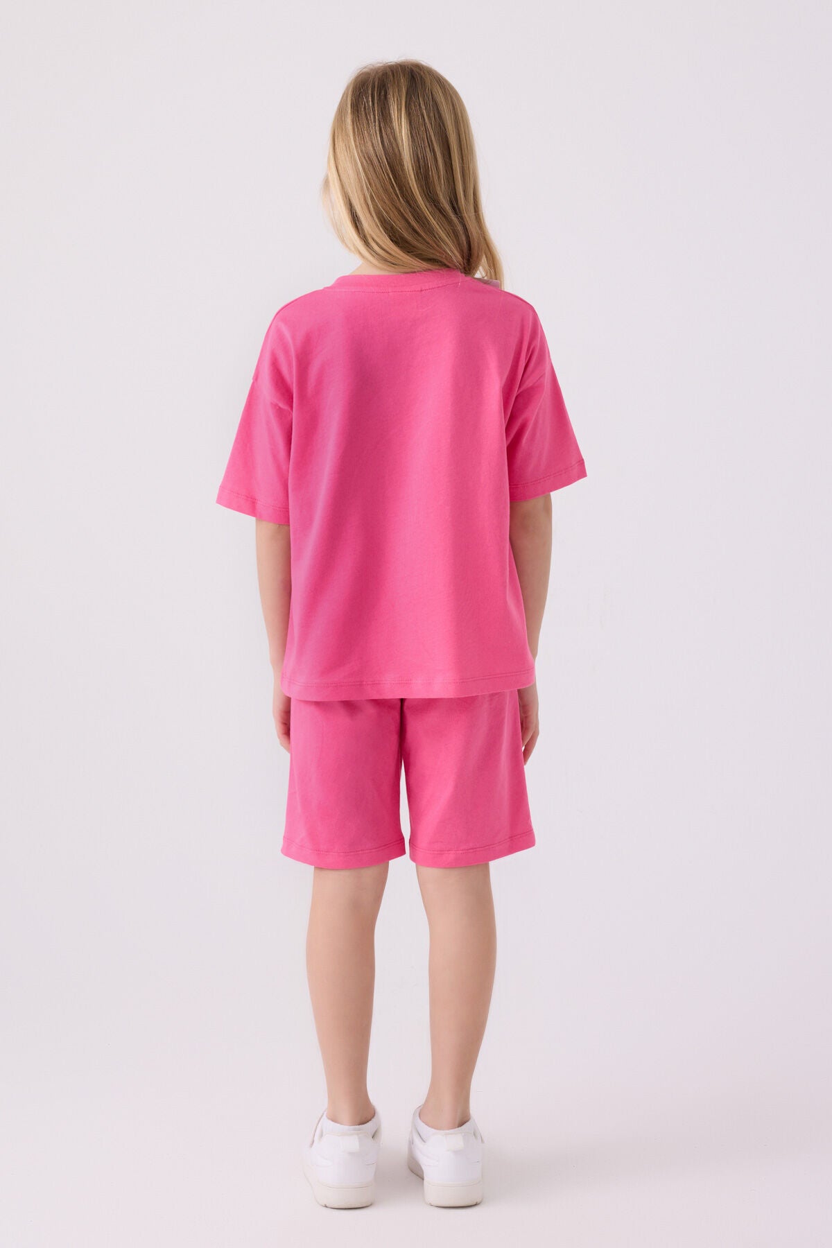 U.S. Polo Assn. Kız Çocuk Bisiklet Yaka Sargı Nakışlı Yazlık Regular Fit Pembe Bermuda Takım US1848-C-V6