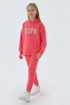 U.S. Polo Assn. Kız Çocuk Kapüşonlu Empirme Baskılı Kışlık Regular Fit Pembe Eşofman Takımı US1601-C-V1