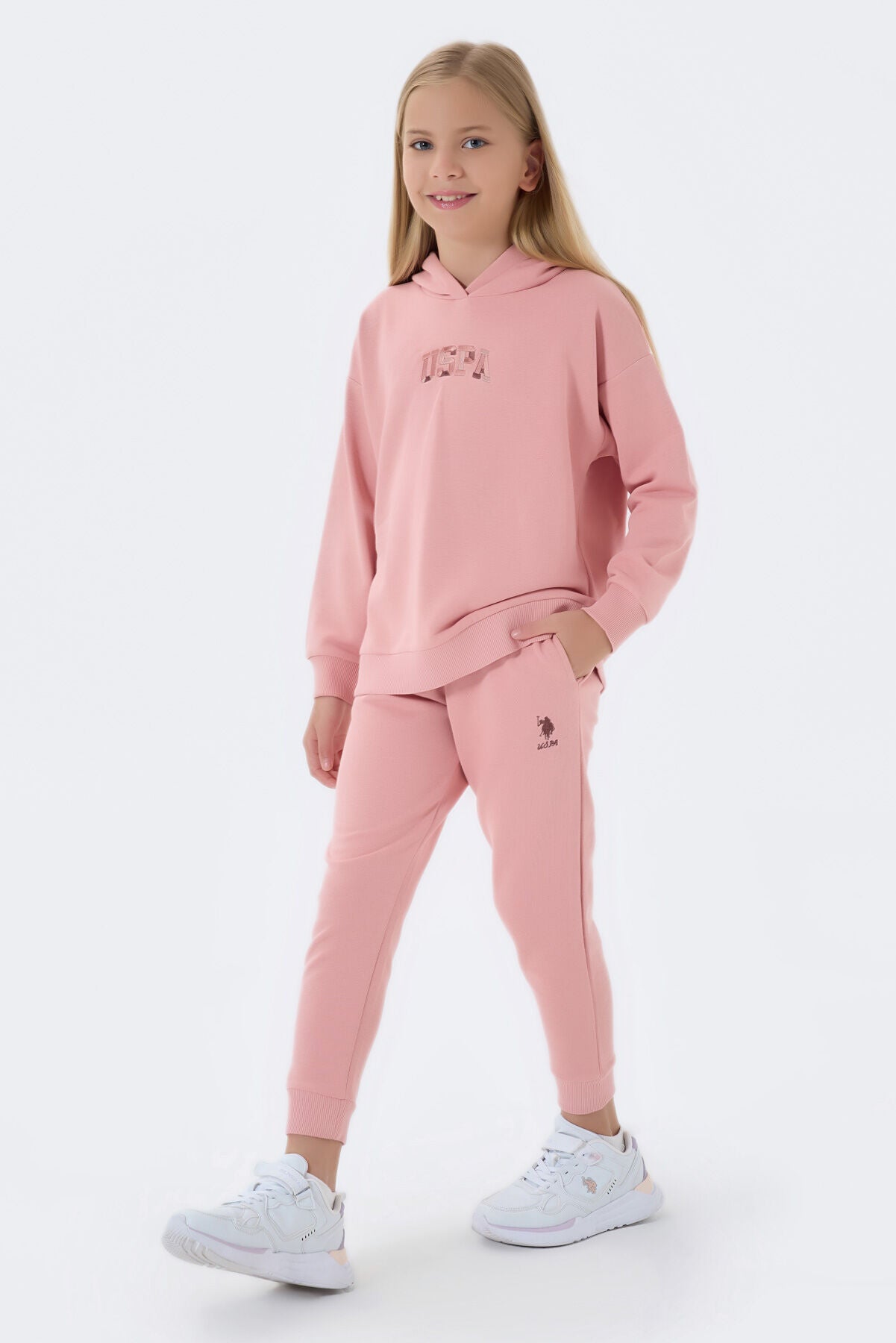 U.S. Polo Assn. Kız Çocuk Kapüşonlu Sargı Nakışlı Kışlık Regular Fit Pembe Eşofman Takımı US1662-C-V2 Ürün ana görseli