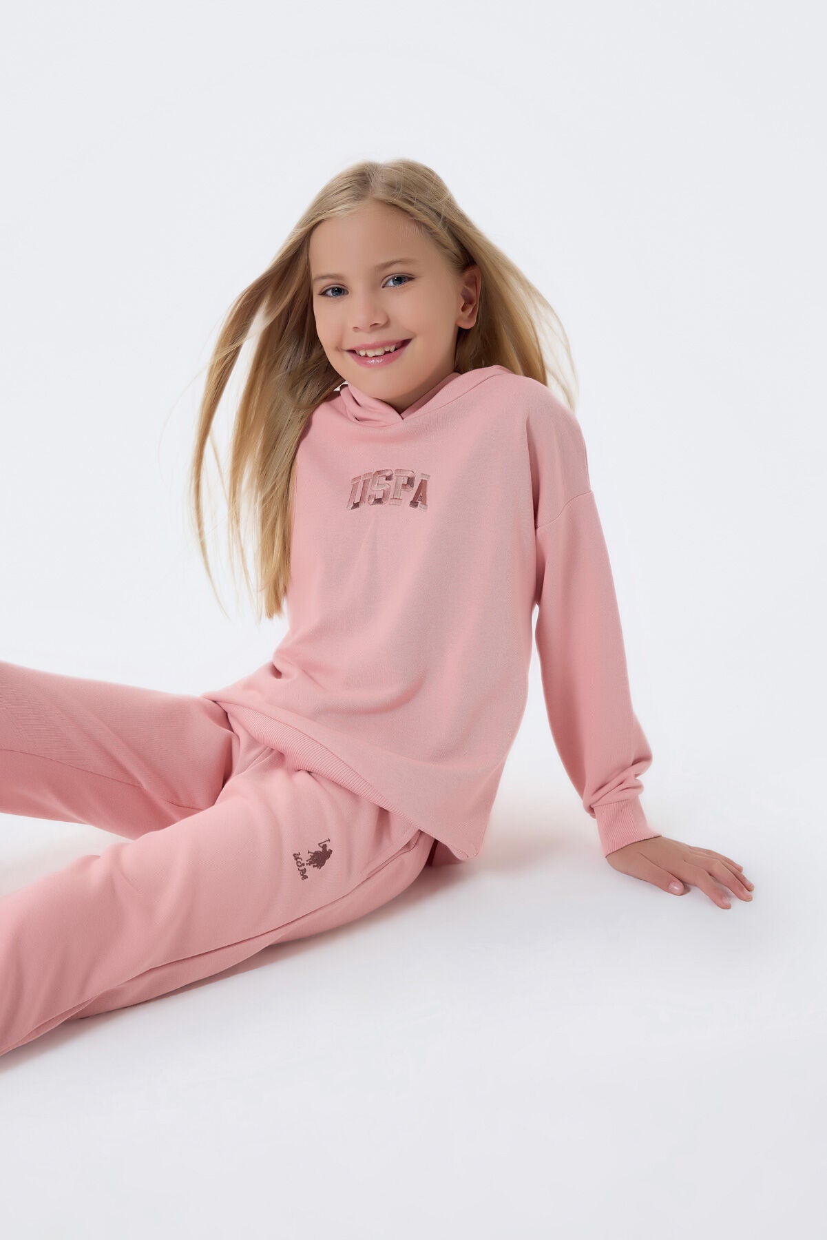 4-15 Yaş Lisanslı Us Polo ASSN Kız Çocuk Eşofman Takım -Retro Pembe