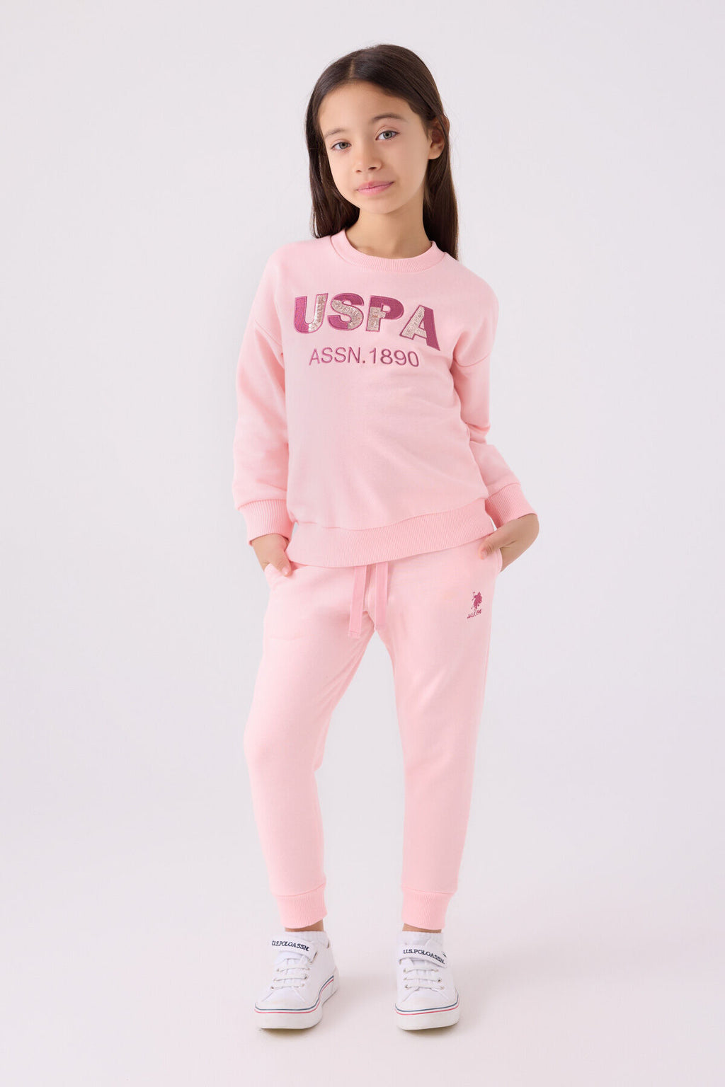 U.S. Polo Assn. Kız Çocuk Bisiklet Yaka Nakışlı Kışlık Regular Fit Pembe Eşofman Takımı US1969-C-V1