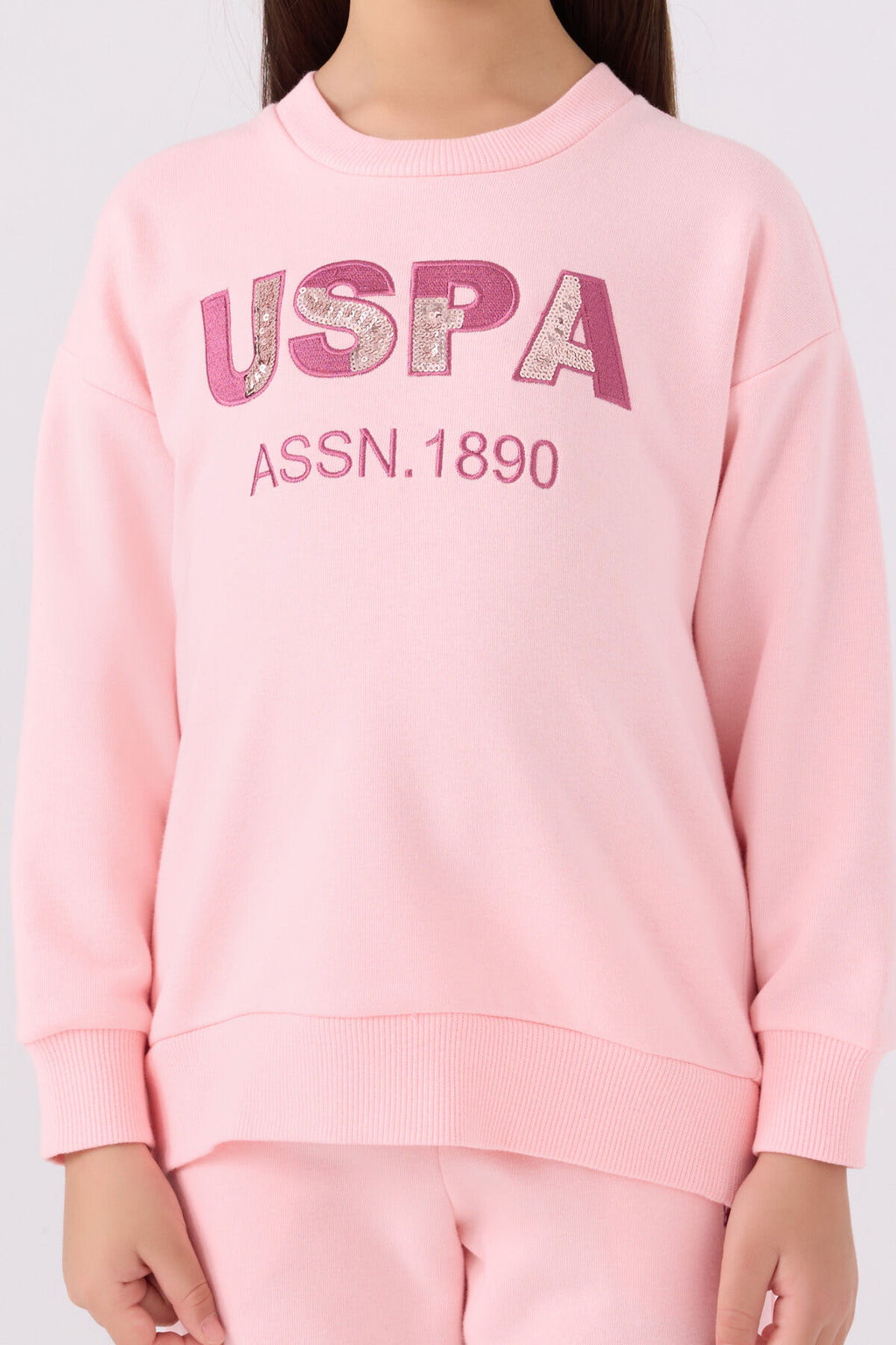 U.S. Polo Assn. Kız Çocuk Bisiklet Yaka Nakışlı Kışlık Regular Fit Pembe Eşofman Takımı US1969-C-V1