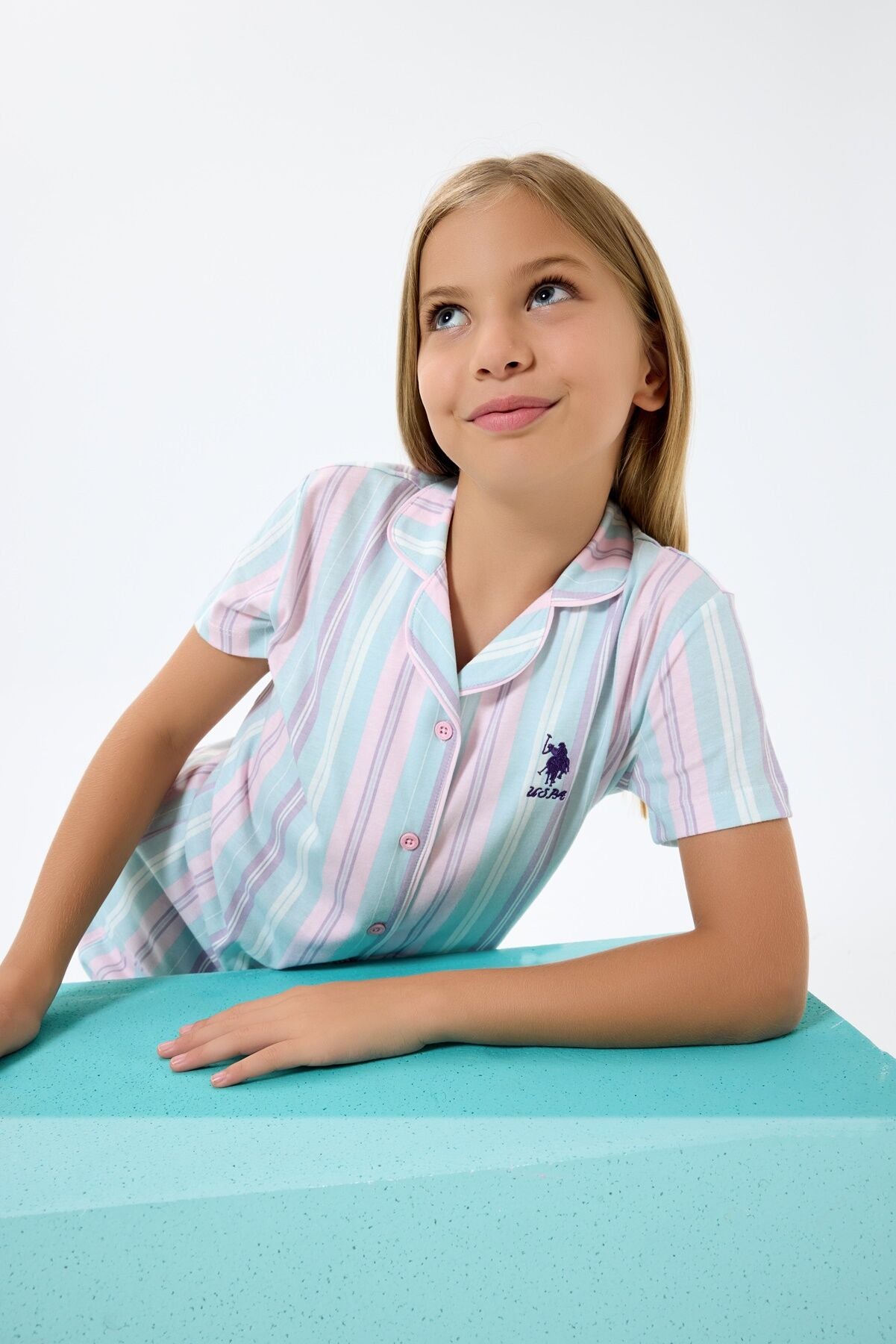 U.S. Polo Assn Kız Çocuk Pembe Gömlek Şort Takım Ürün ikincil görseli