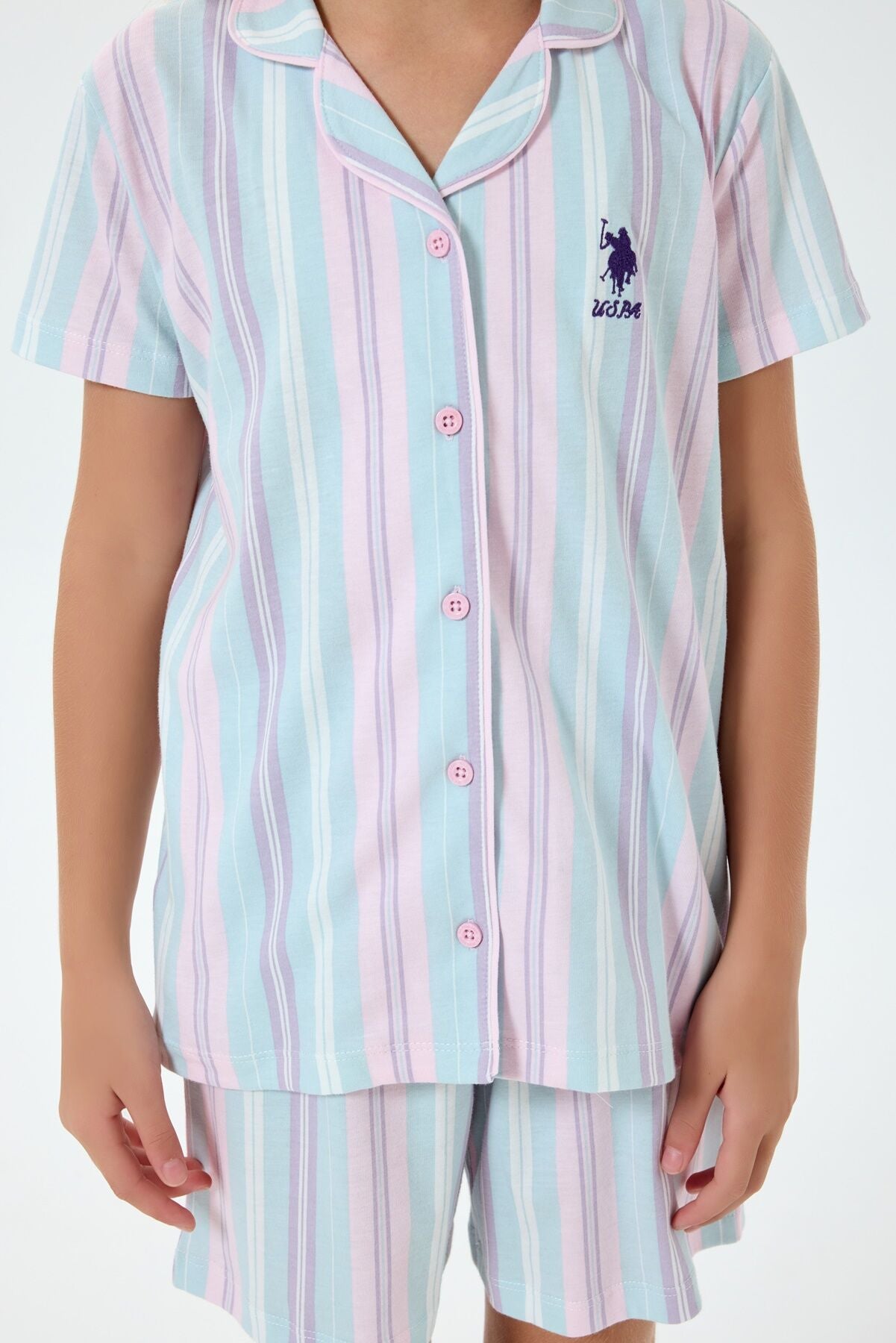 U.S. Polo Assn Kız Çocuk Pembe Gömlek Şort Takım