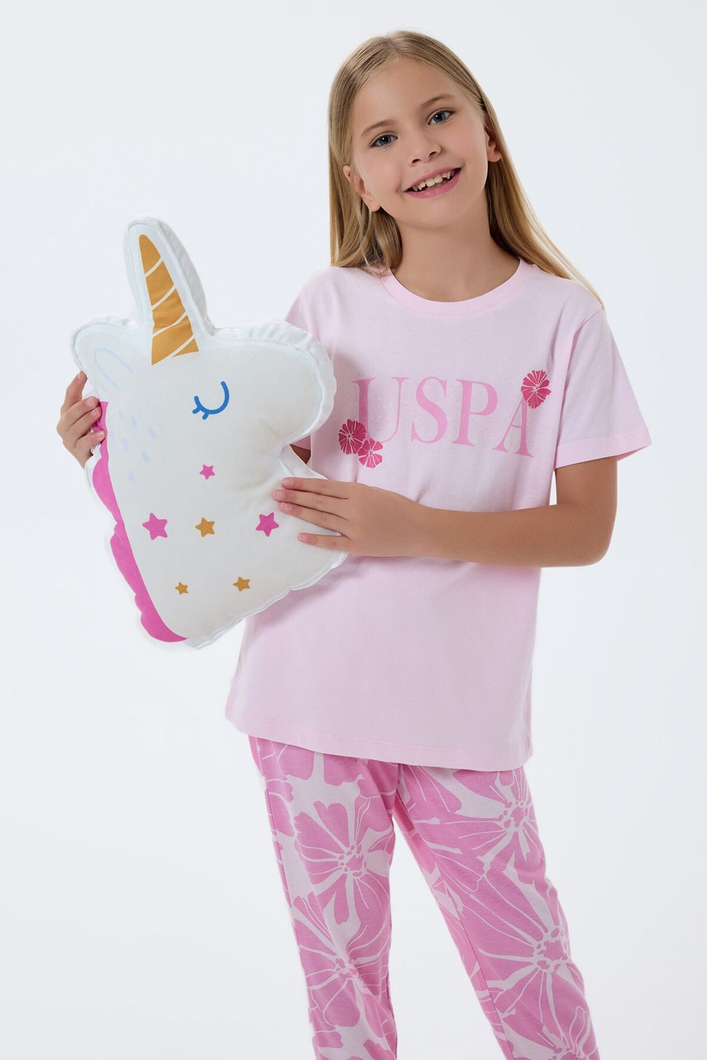 U.S. Polo Assn Kız Çocuk Pembe Pijama Takım