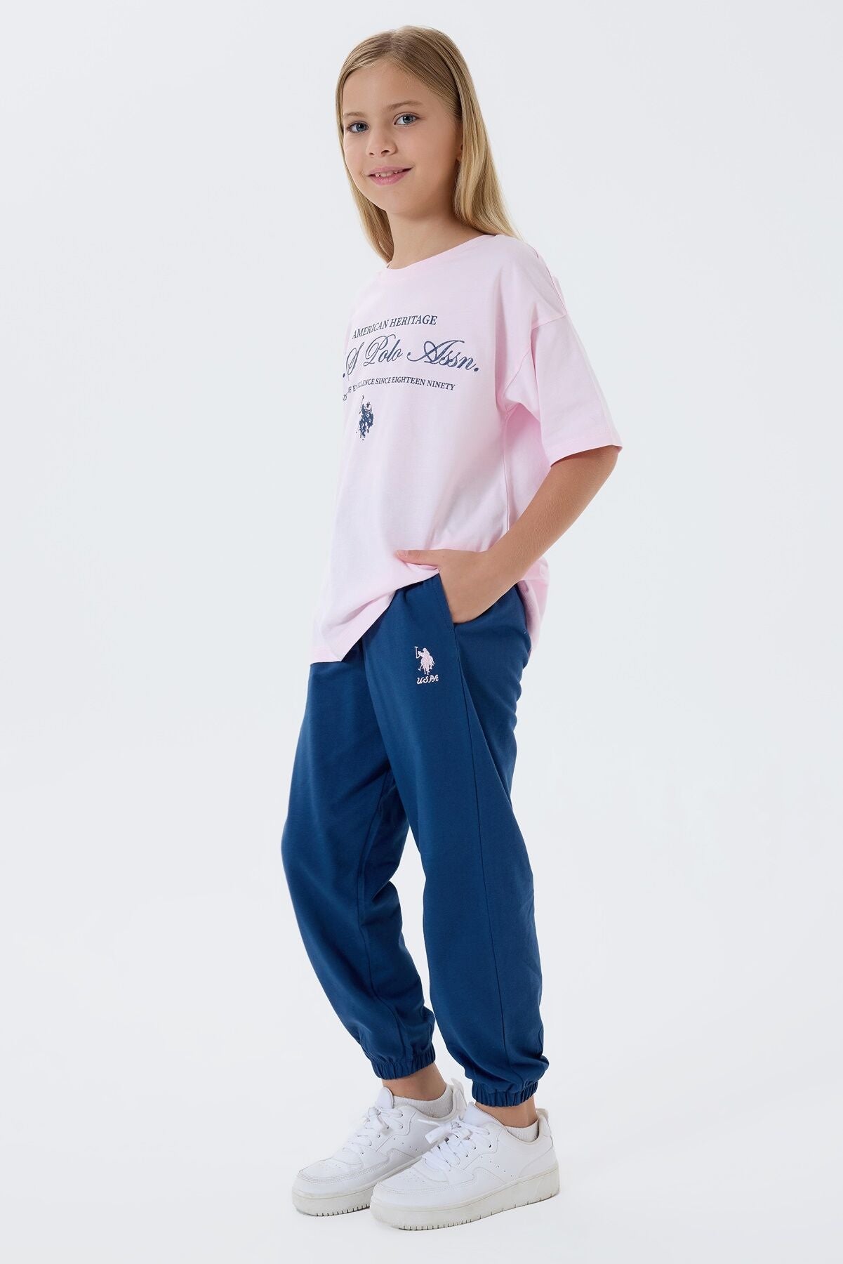 U.S. Polo Assn. Kız Çocuk Bisiklet Yaka Nakışlı Yazlık Regular Fit Pembe Pijama Takımı US2502-C-V1 Ürün ana görseli