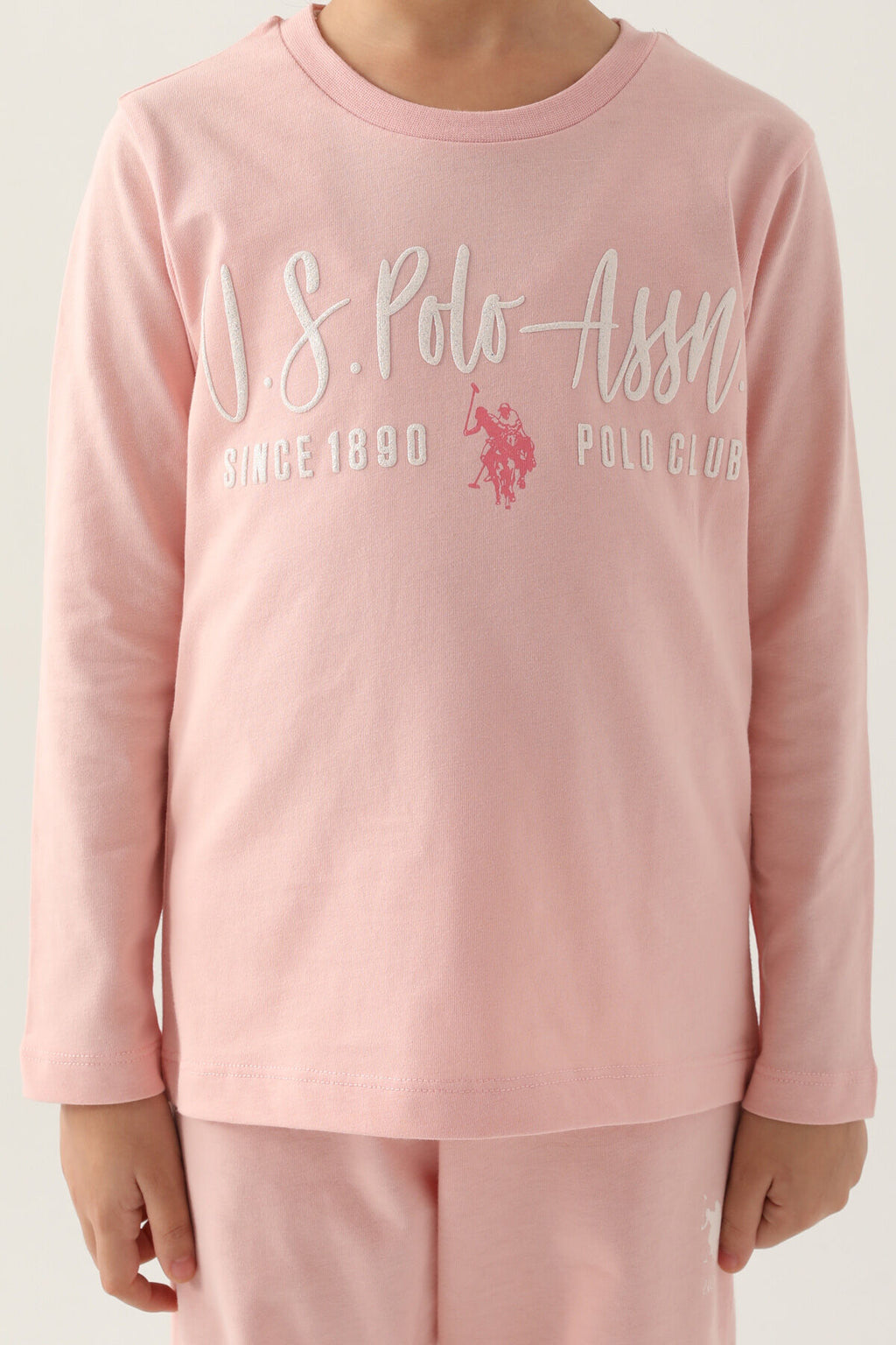U.S. Polo Assn. Kız Çocuk Bisiklet Yaka Pigment Baskılı Kışlık Regular Fit Pembe Pijama Takımı US1664-C-V6