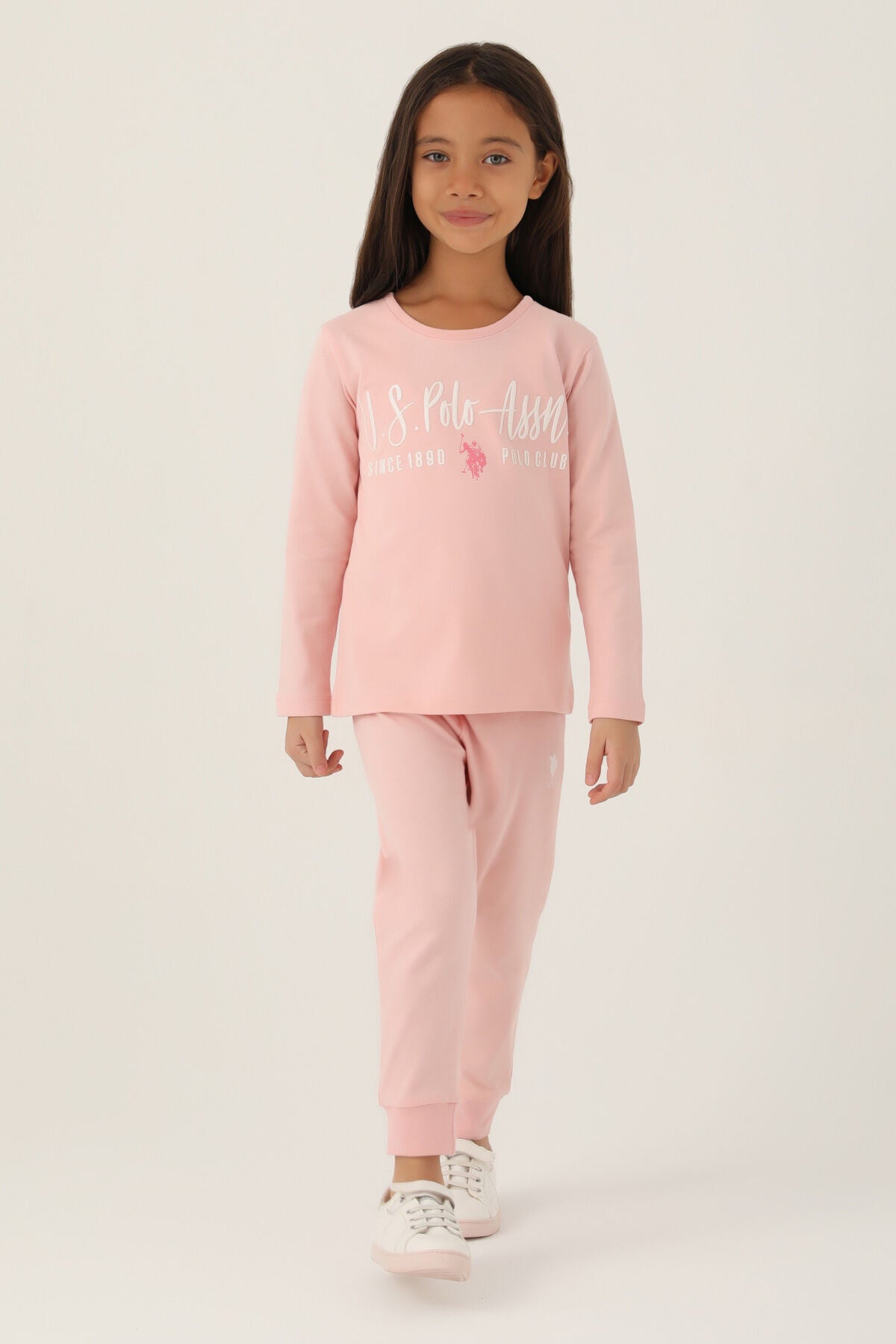 U.S. Polo Assn. Kız Çocuk Bisiklet Yaka Pigment Baskılı Kışlık Regular Fit Pembe Pijama Takımı US1664-C-V6 Ürün ana görseli