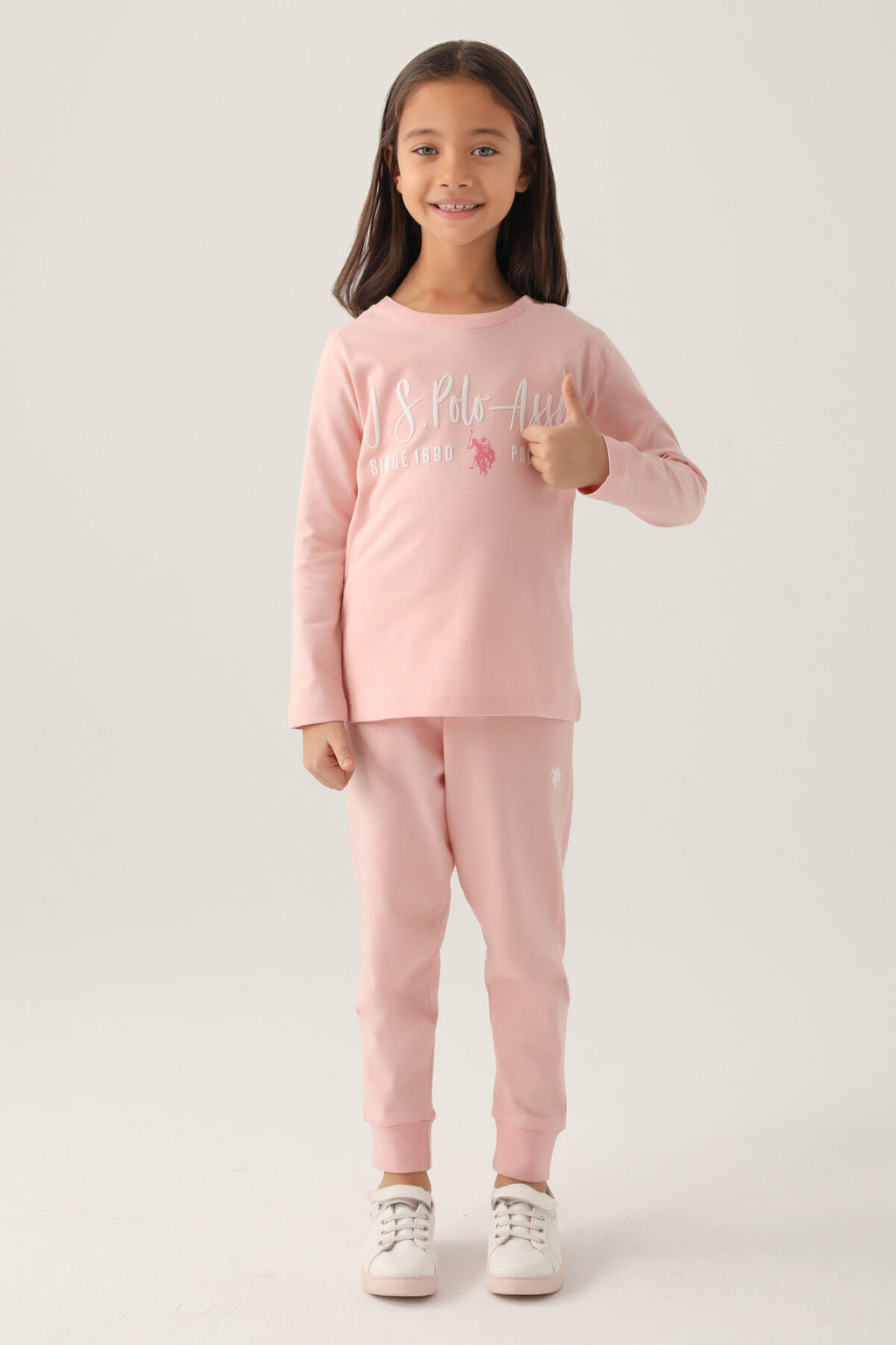 U.S. Polo Assn. Kız Çocuk Bisiklet Yaka Pigment Baskılı Kışlık Regular Fit Pembe Pijama Takımı US1664-C-V6