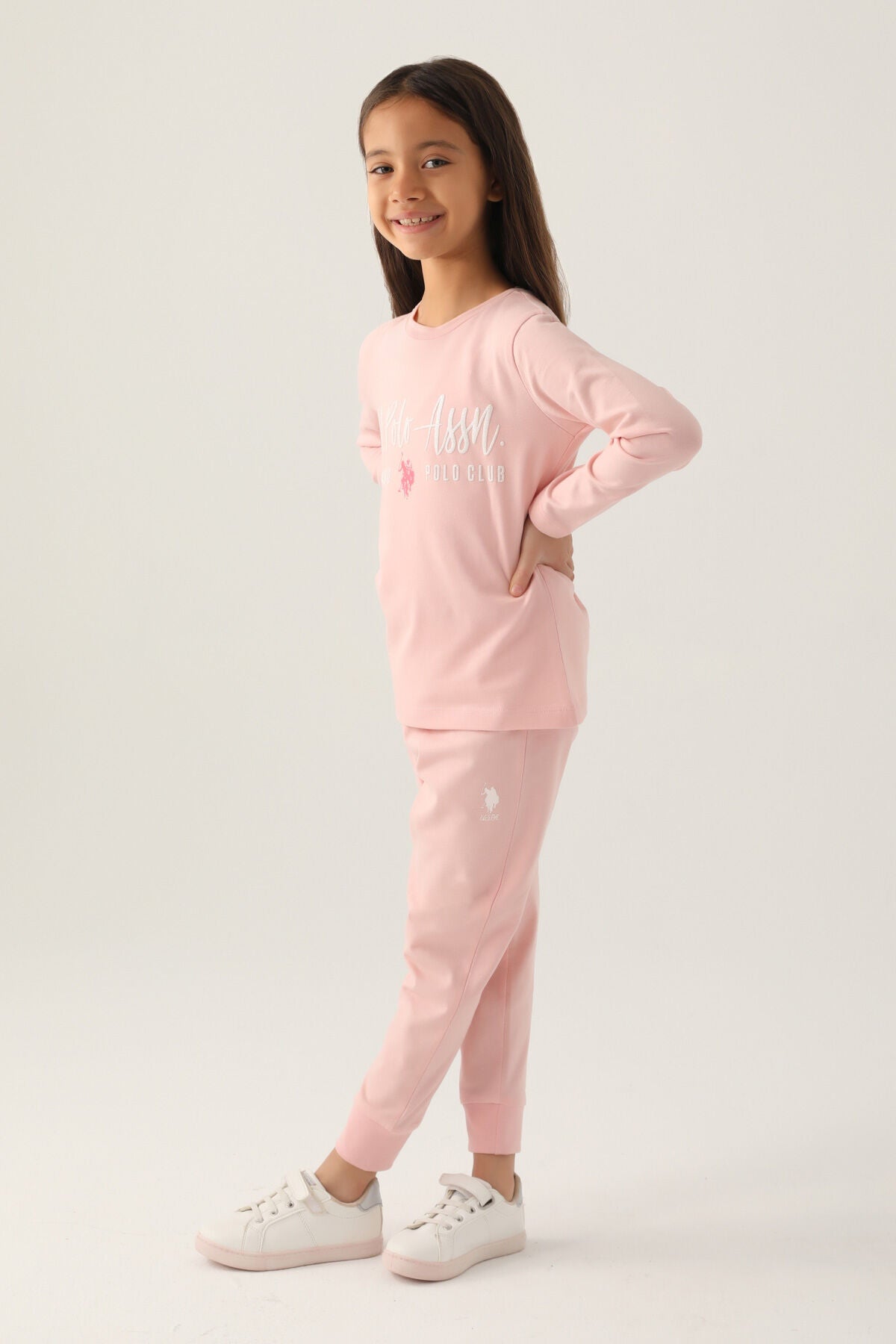 U.S. Polo Assn. Kız Çocuk Bisiklet Yaka Pigment Baskılı Kışlık Regular Fit Pembe Pijama Takımı US1664-C-V6