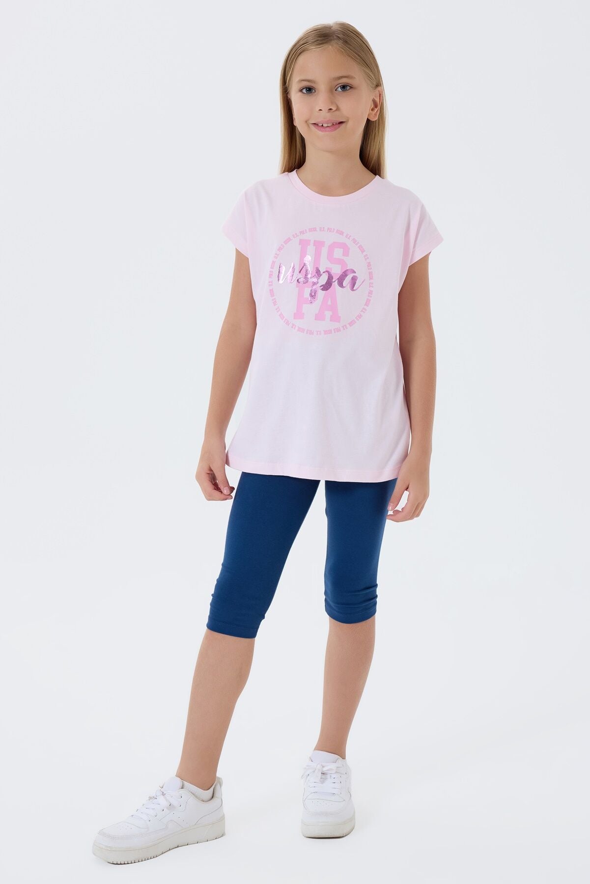 U.S. Polo Assn Kız Çocuk Pembe Tayt Takım