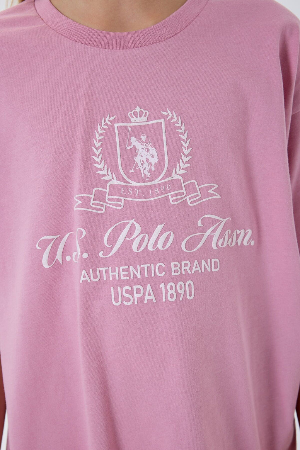 U.S. Polo Assn. Kız Çocuk Bisiklet Yaka Nakışlı Yazlık Relaxed Fit Pembe Tayt Takım US2500-C-V2