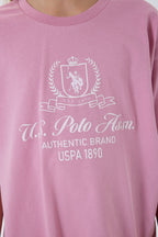 U.S. Polo Assn. Kız Çocuk Bisiklet Yaka Nakışlı Yazlık Relaxed Fit Pembe Tayt Takım US2500-C-V2