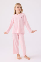 Kız Çocuk Pembe Uzun Kol Pijama Takım