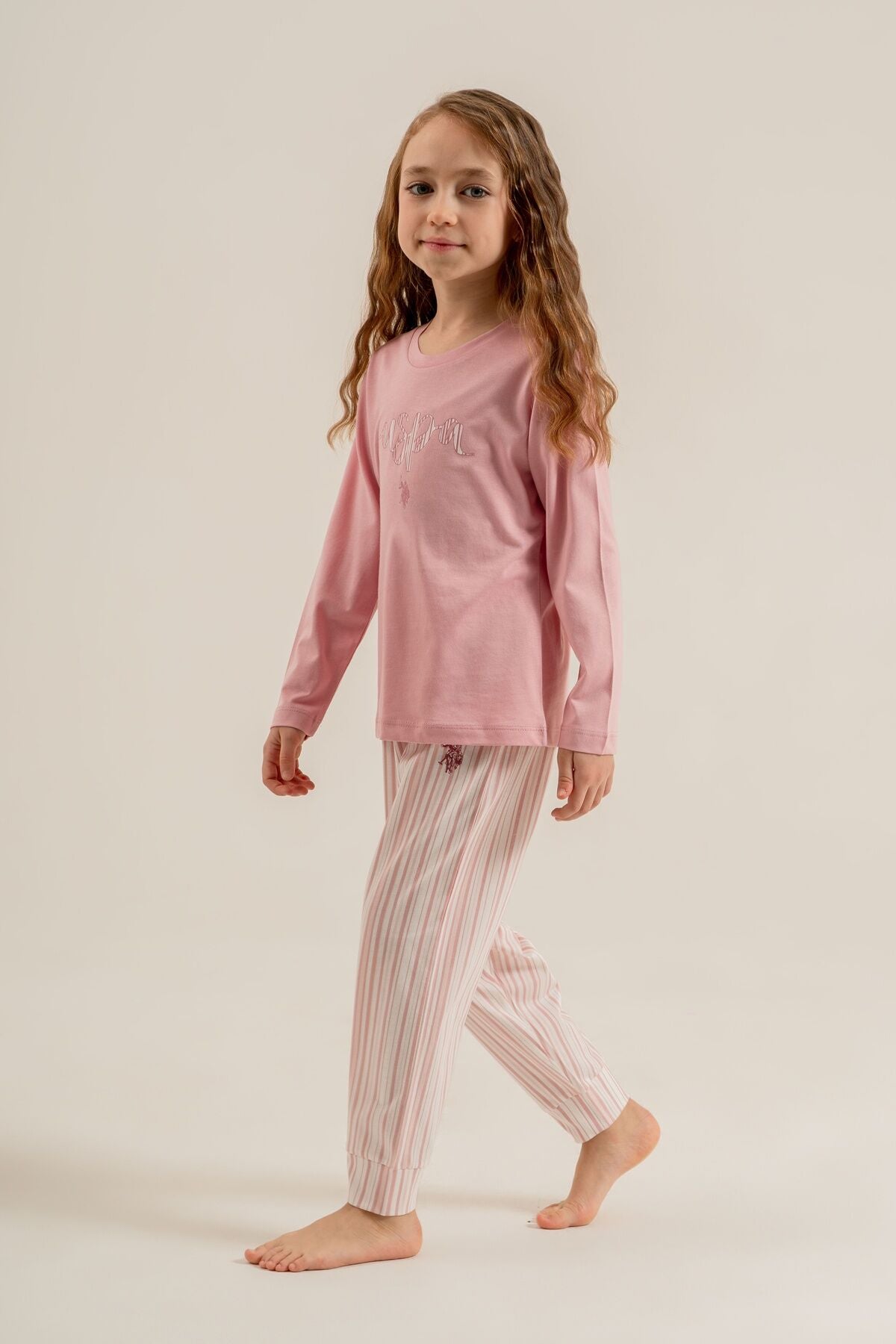U.S. Polo Assn. Kız Çocuk Pijama Takımı Baskılı Pembe Uzun Kol Pijama Takımı US2727-C-V1 Ürün ikincil görseli