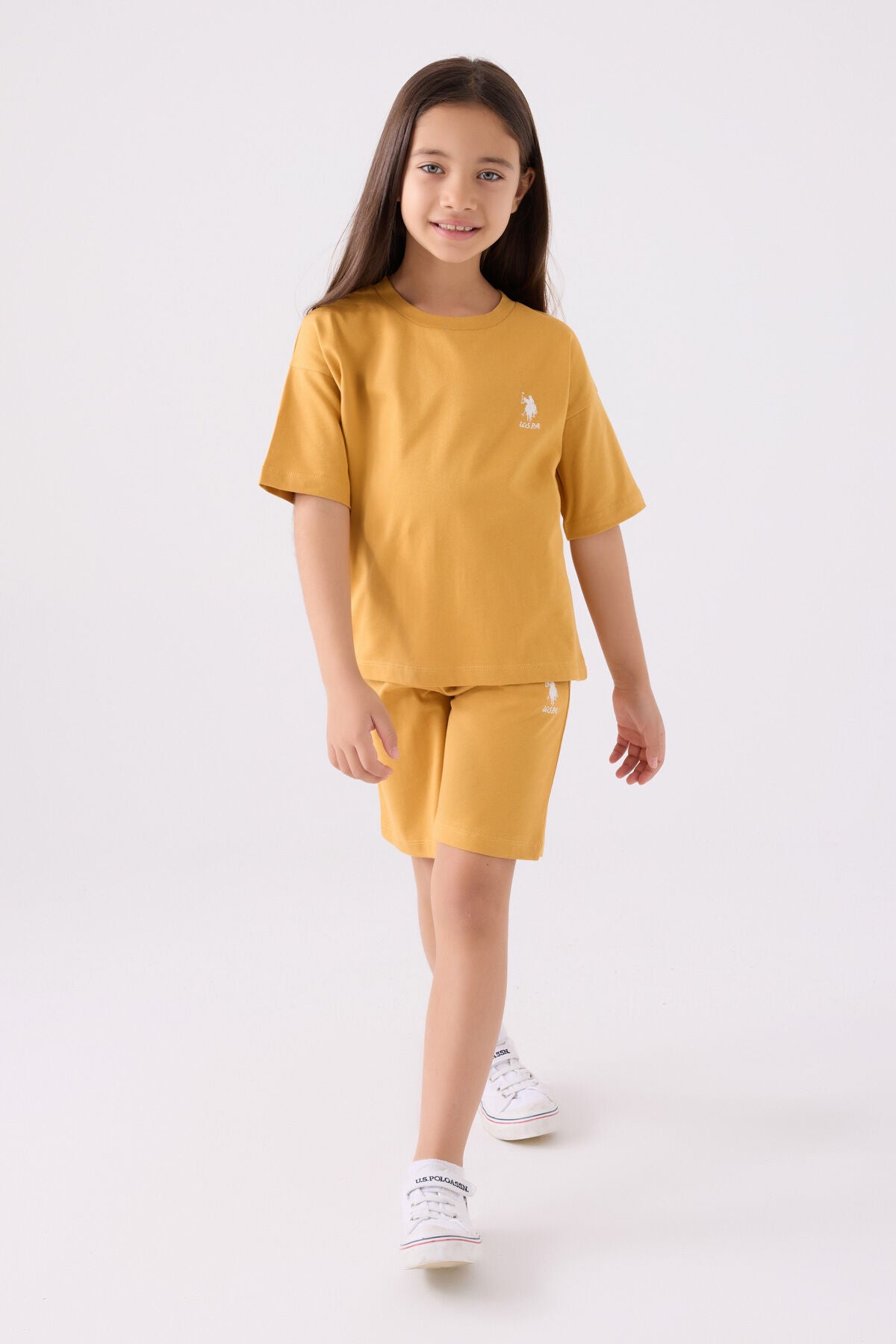 U.S. Polo Assn. Kız Çocuk Bisiklet Yaka Sargı Nakışlı Yazlık Regular Fit Sarı Bermuda Takım US1848-C-V38 Ürün ana görseli