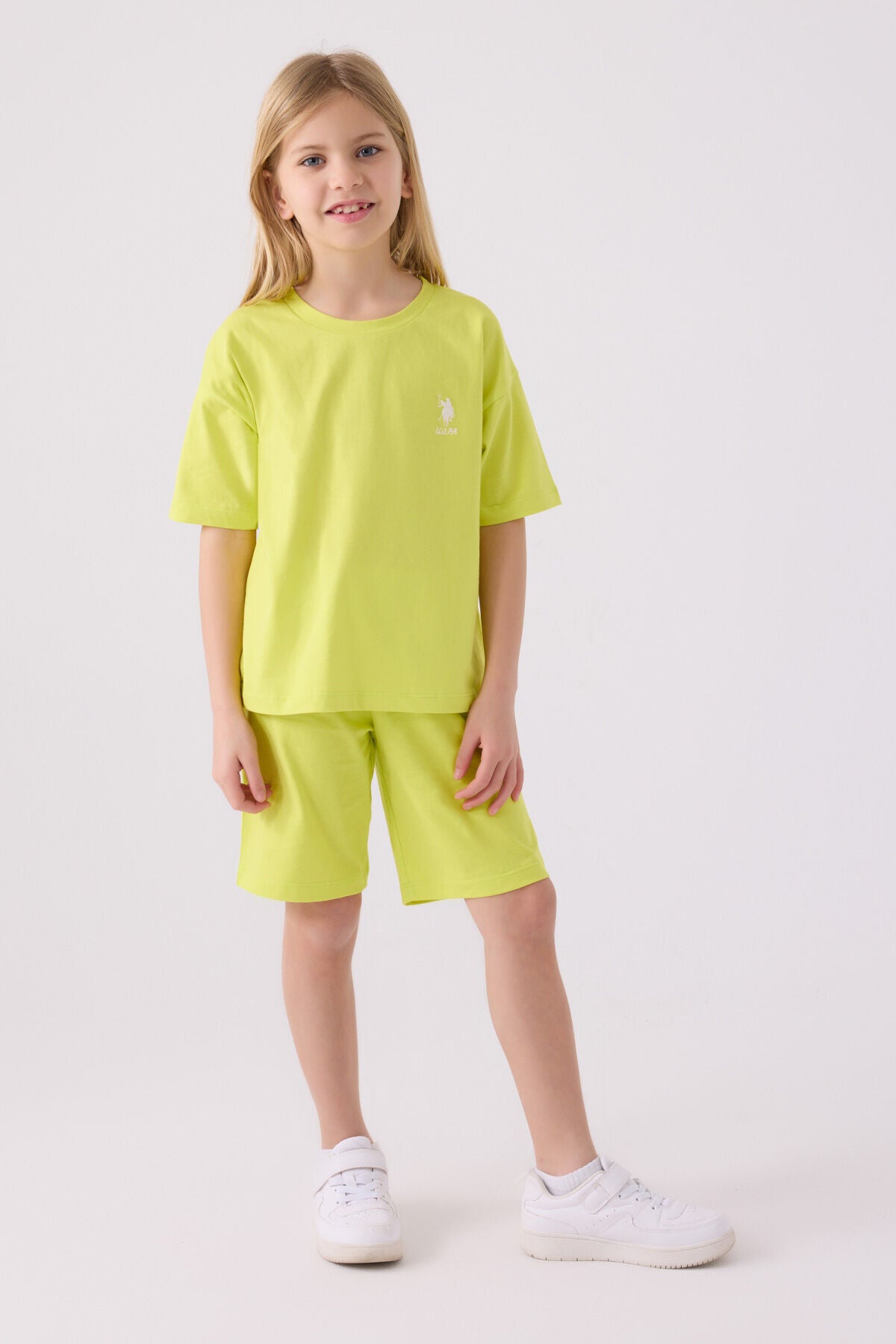 U.S. Polo Assn. Kız Çocuk Bisiklet Yaka Sargı Nakışlı Yazlık Regular Fit Sarı Bermuda Takım US1848-C-V43 Ürün ana görseli