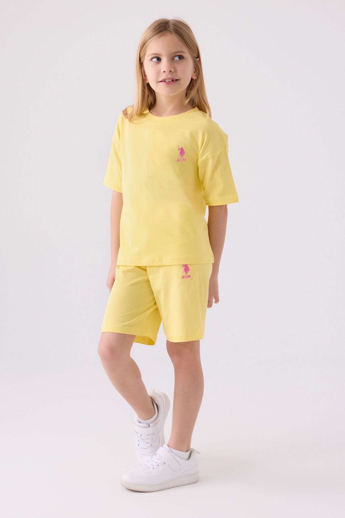 U.S. Polo Assn. Kız Çocuk Bisiklet Yaka Sargı Nakışlı Yazlık Regular Fit Sarı Bermuda Takım US1848-C-V46 Ürün ana görseli