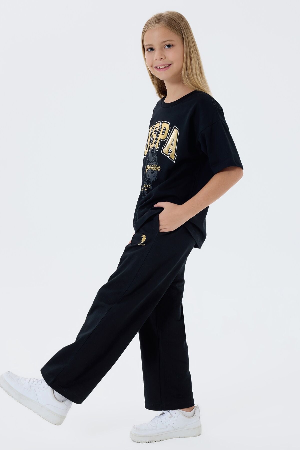 U.S. Polo Assn Kız Çocuk Siyah Pijama Takım