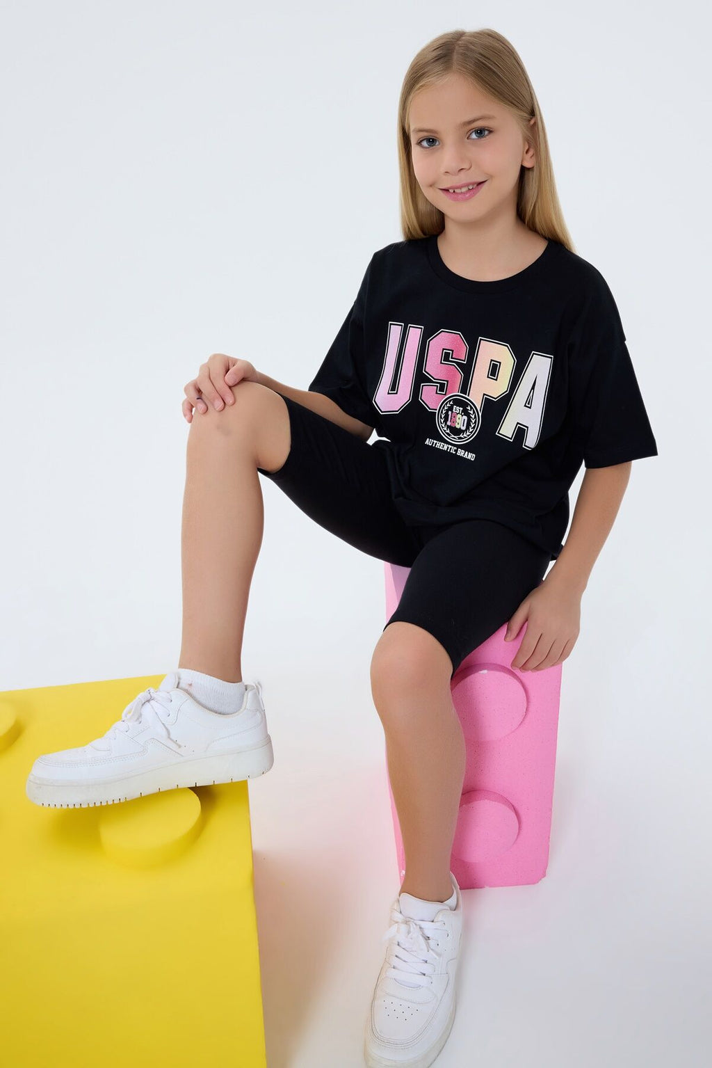 U.S. Polo Assn Kız Çocuk Siyah Tayt Takım