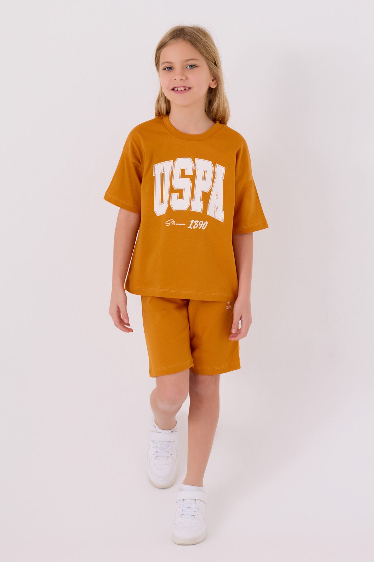 U.S. Polo Assn. Kız Çocuk Bisiklet Yaka Pigment Baskılı Yazlık Regular Fit Sarı Bermuda Takım US1849-C-V3 Ürün ana görseli