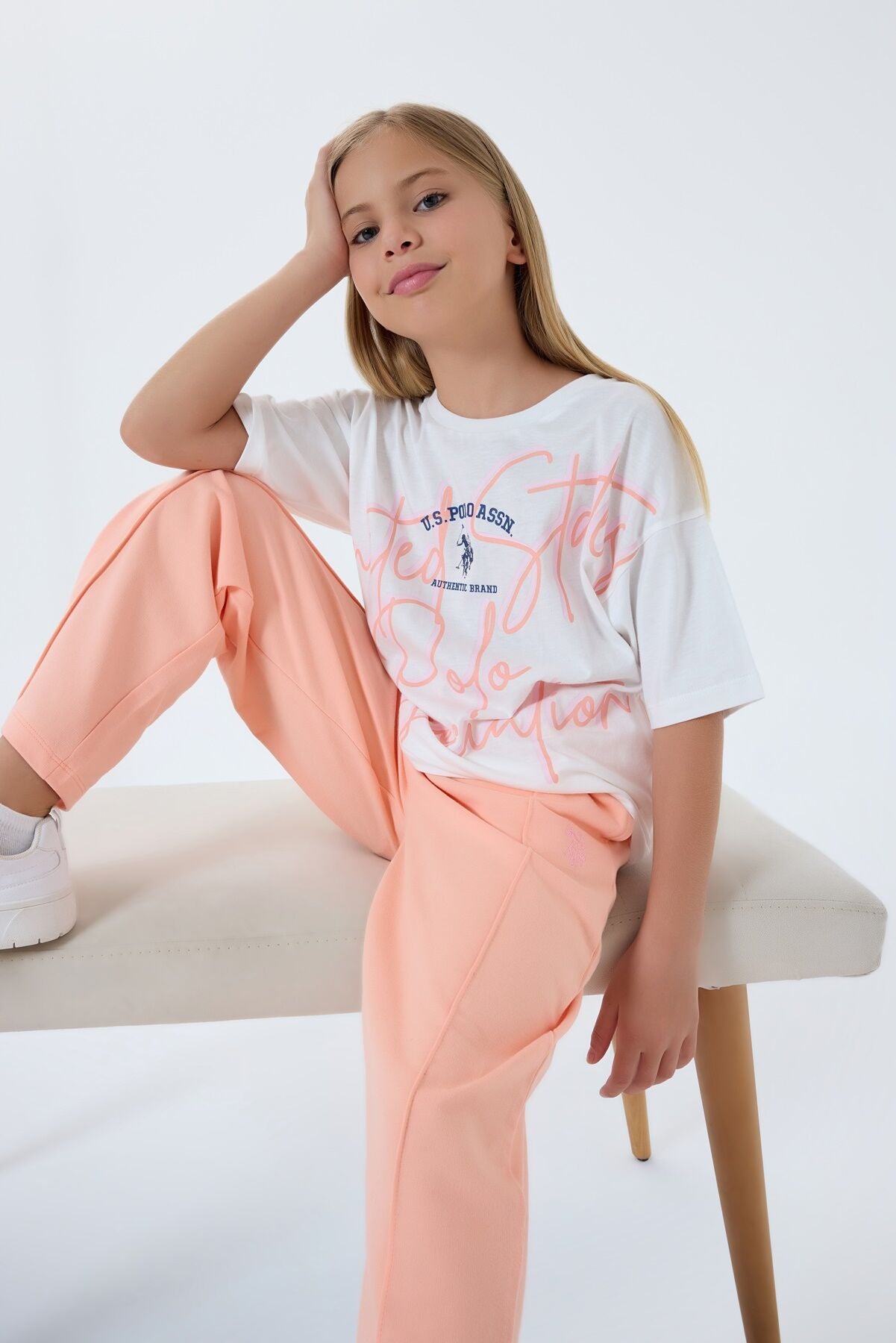 U.S. Polo Assn Kız Çocuk Turuncu Pijama Takım