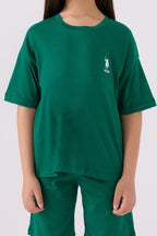 U.S. Polo Assn. Kız Çocuk Bisiklet Yaka Sargı Nakışlı Yazlık Regular Fit Yeşil Bermuda Takım US1848-C-V10