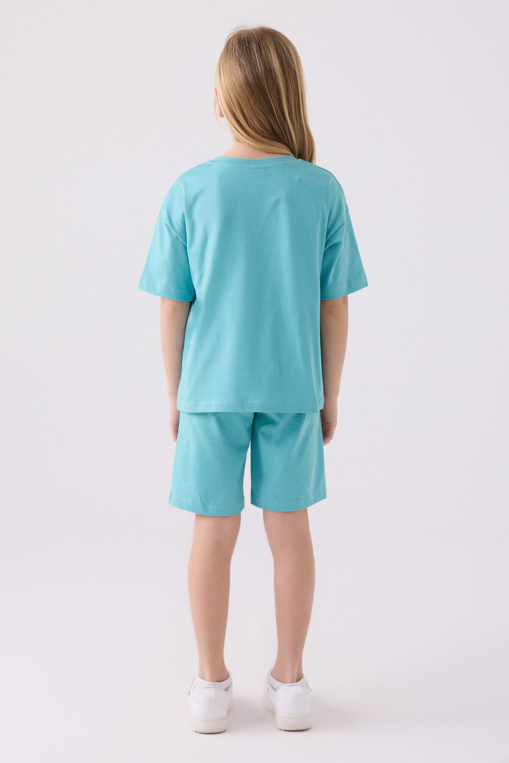 U.S. Polo Assn. Kız Çocuk Bisiklet Yaka Sargı Nakışlı Yazlık Regular Fit Mavi Bermuda Takım US1848-C-V11