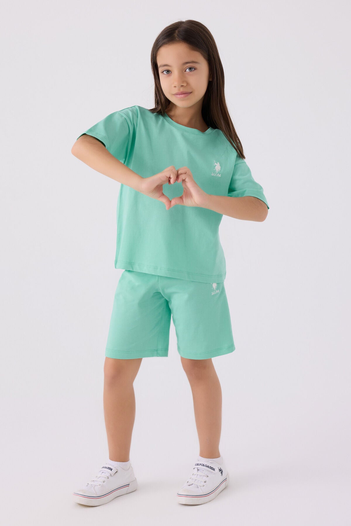 U.S. Polo Assn. Kız Çocuk Bisiklet Yaka Sargı Nakışlı Yazlık Regular Fit Mavi Bermuda Takım US1848-C-V36 Ürün ana görseli
