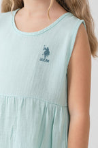 U.S. Polo Assn. Kız Çocuk Bisiklet Yaka Nakışlı Yazlık Relaxed Fit Yeşil Elbise US2518-C-V3