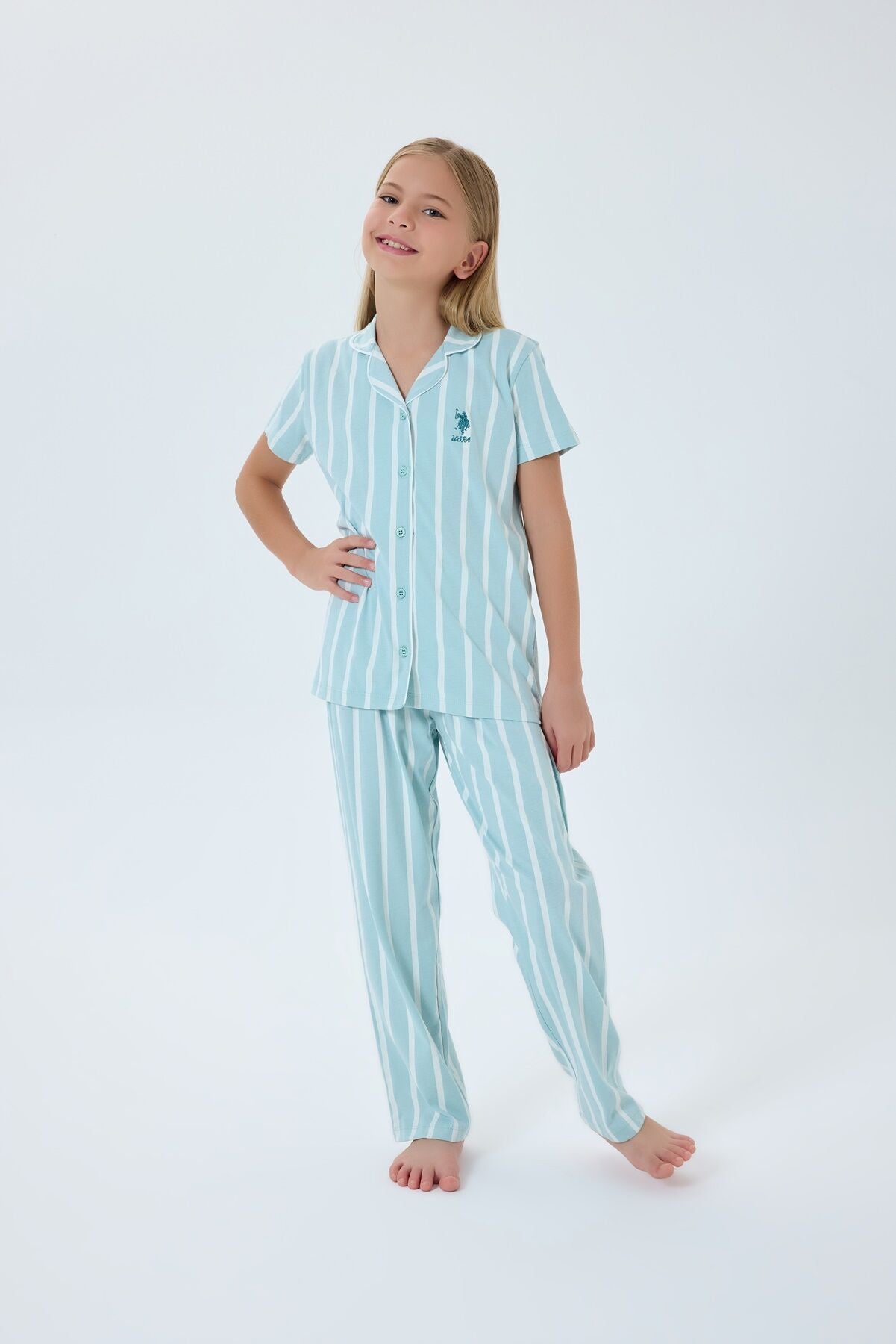 U.S. Polo Assn Kız Çocuk Yeşil Gömlek Pijama Ürün ikincil görseli