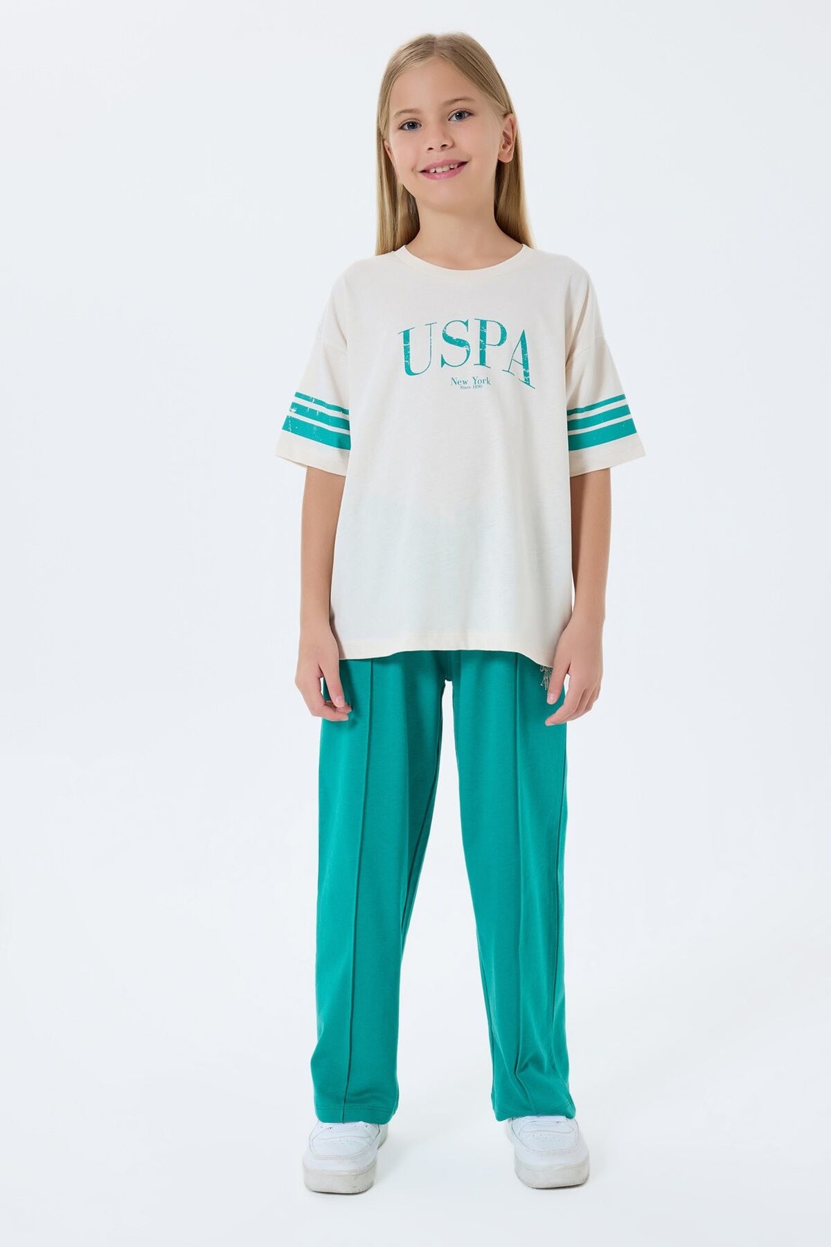 U.S. Polo Assn. Kız Çocuk Bisiklet Yaka Nakışlı Yazlık Regular Fit Yeşil Pijama Takımı US2525-C-V2