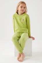 U.S. Polo Assn. Kız Çocuk Bisiklet Yaka Pigment Baskılı Kışlık Regular Fit Yeşil Pijama Takımı US1665-C-V5