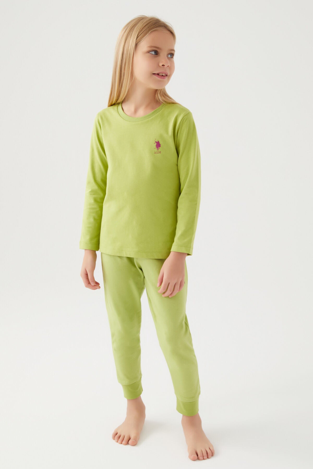 U.S. Polo Assn. Kız Çocuk Bisiklet Yaka Pigment Baskılı Kışlık Regular Fit Yeşil Pijama Takımı US1665-C-V5 Ürün ikincil görseli