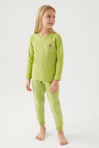 U.S. Polo Assn. Kız Çocuk Bisiklet Yaka Pigment Baskılı Kışlık Regular Fit Yeşil Pijama Takımı US1665-C-V5