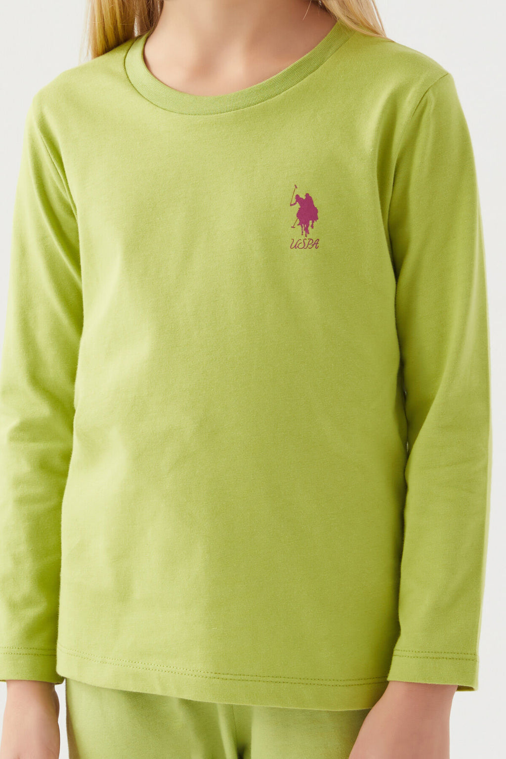 U.S. Polo Assn. Kız Çocuk Bisiklet Yaka Pigment Baskılı Kışlık Regular Fit Yeşil Pijama Takımı US1665-C-V5