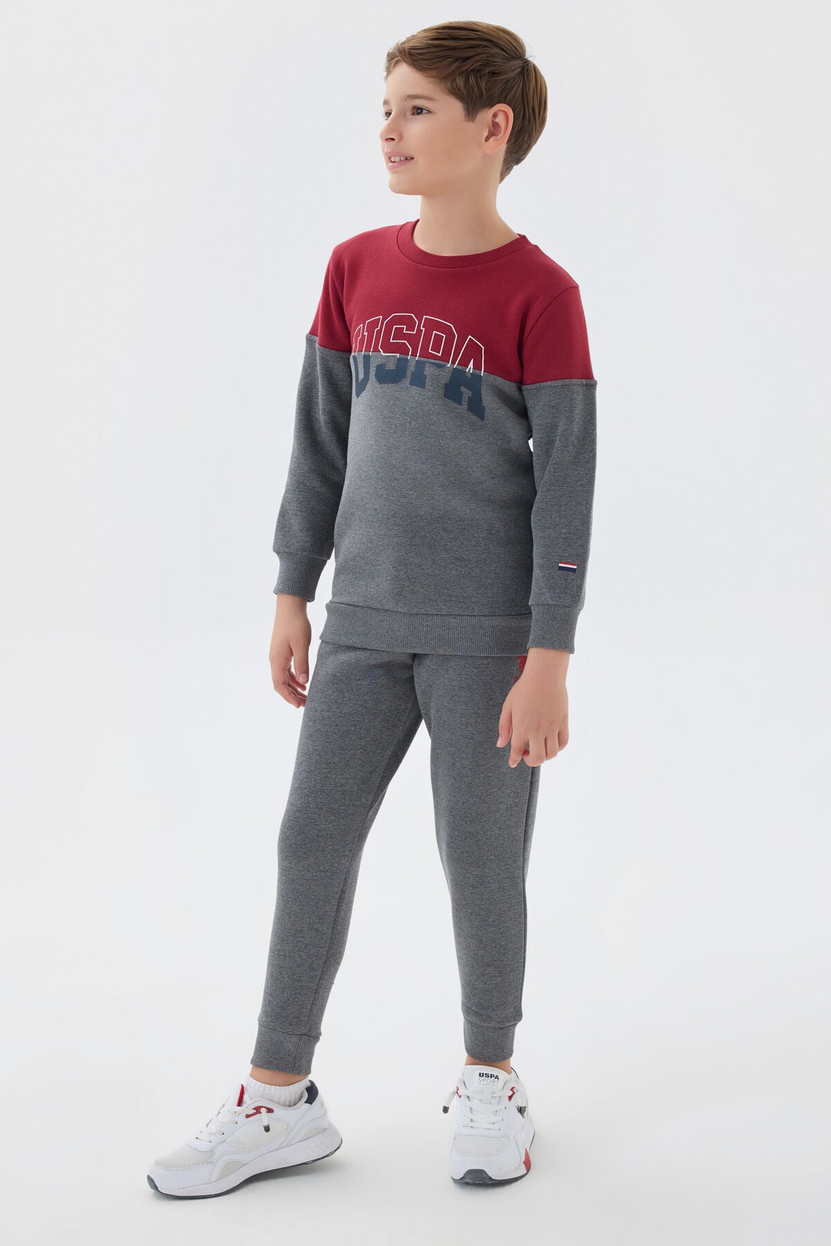 U.S. Polo Assn. Erkek Çocuk Bisiklet Yaka Empirme Baskılı Kışlık Regular Fit Bordo Eşofman Takımı US1139-C-V1