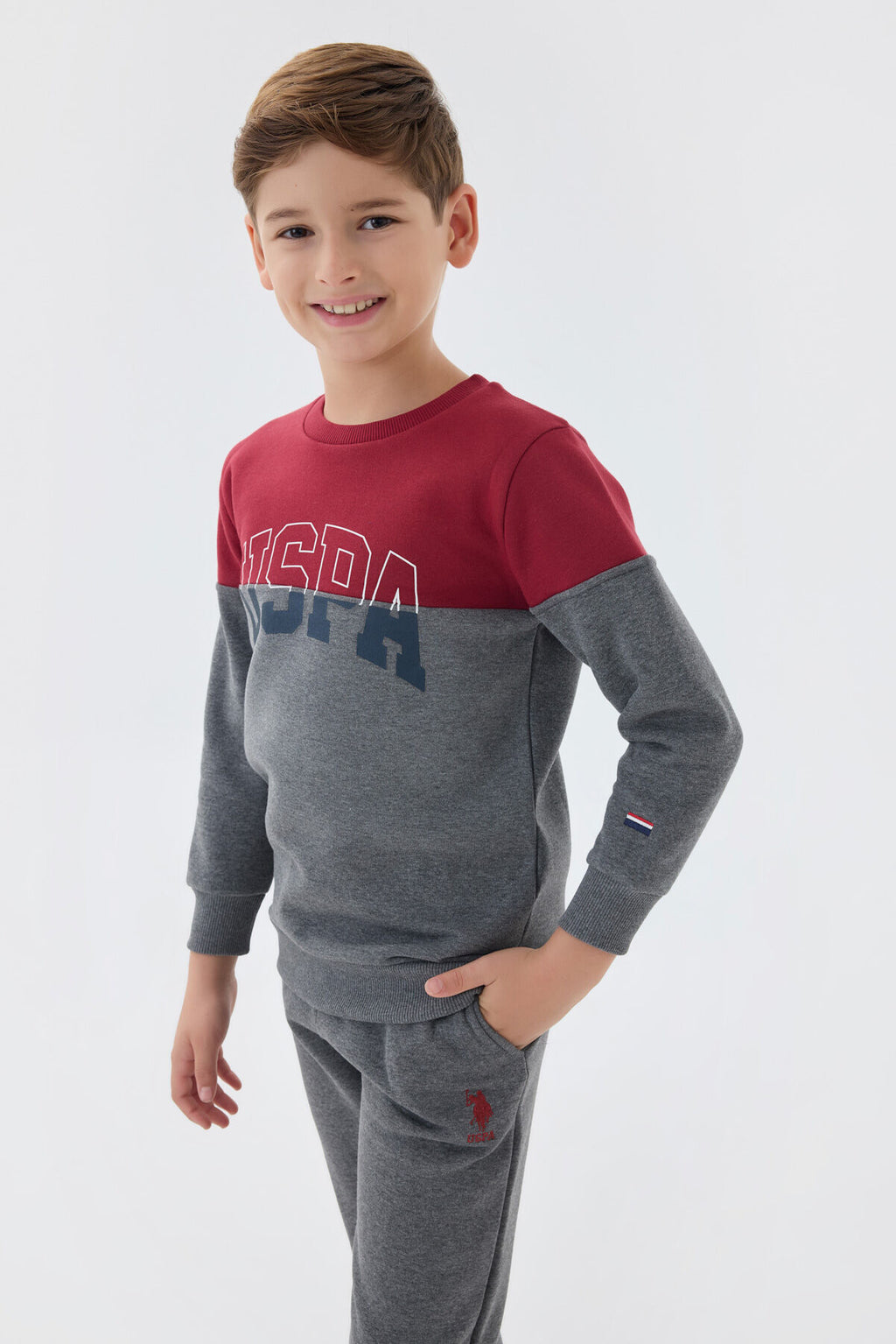 U.S. Polo Assn. Erkek Çocuk Bisiklet Yaka Empirme Baskılı Kışlık Regular Fit Bordo Eşofman Takımı US1139-C-V1