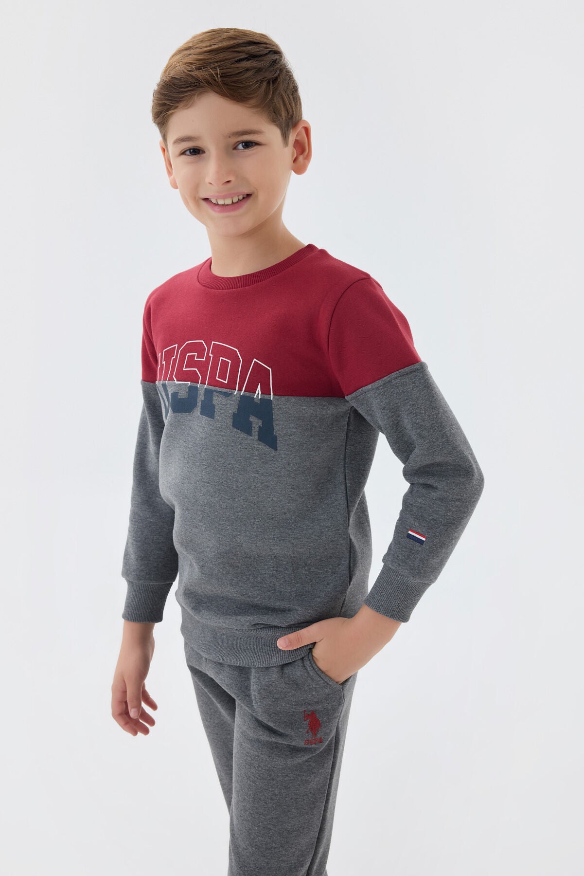 U.S. Polo Assn. Erkek Çocuk Bisiklet Yaka Empirme Baskılı Kışlık Regular Fit Bordo Eşofman Takımı US1139-C-V1