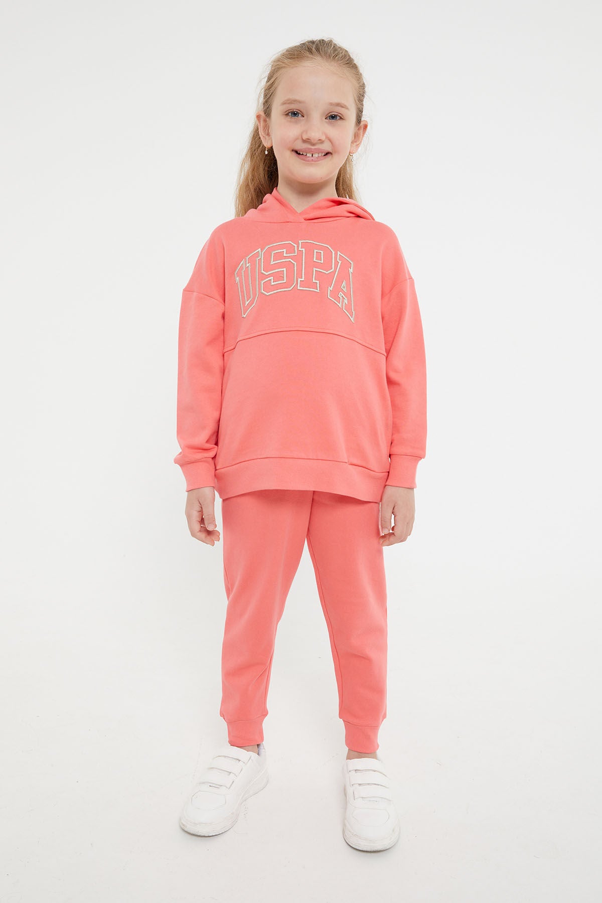 U.S. Polo Assn. Kız Çocuk Kapüşonlu Nakışlı Kışlık Regular Fit Pembe Eşofman Takımı US1205-C-V1