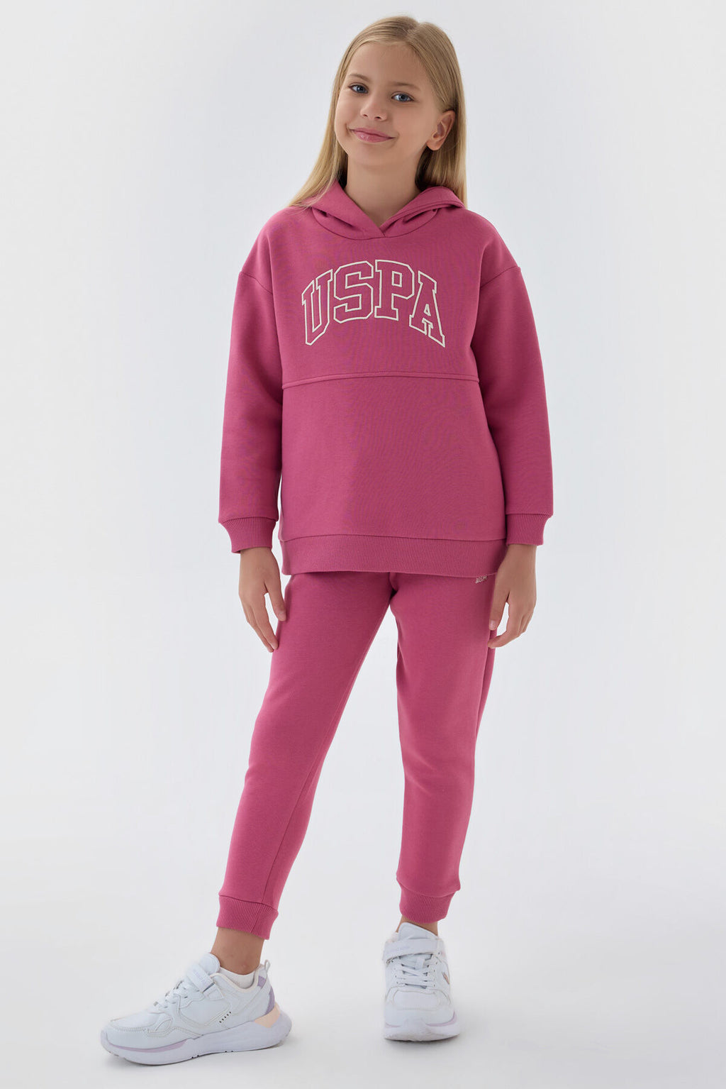 U.S. Polo Assn. Kız Çocuk Kapüşonlu Nakışlı Kışlık Regular Fit Bordo Eşofman Takımı US1205-C-V3