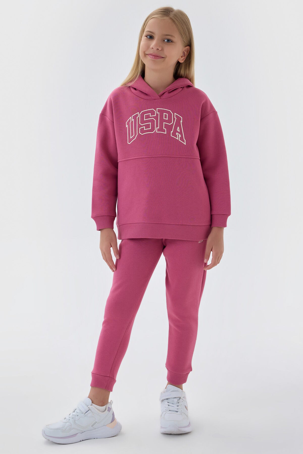 U.S. Polo Assn. Kız Çocuk Kapüşonlu Nakışlı Kışlık Regular Fit Bordo Eşofman Takımı US1205-C-V3