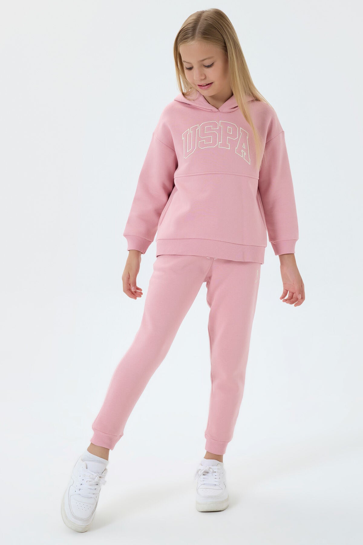 U.S. Polo Assn. Kız Çocuk Kapüşonlu Nakışlı Kışlık Regular Fit Pembe Eşofman Takımı US1205-C-V2 Ürün ana görseli
