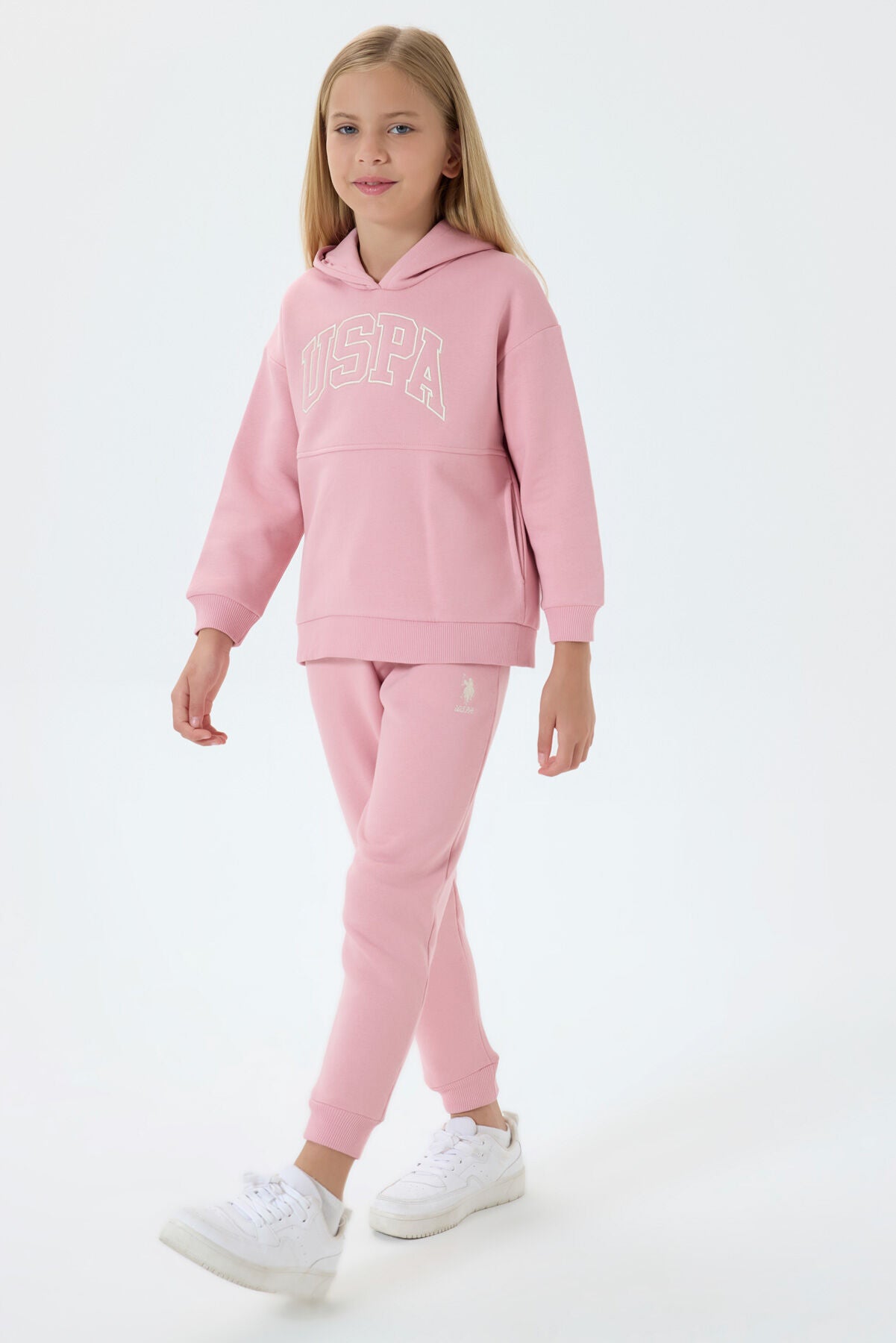 U.S. Polo Assn. Kız Çocuk Kapüşonlu Nakışlı Kışlık Regular Fit Pembe Eşofman Takımı US1205-C-V2 Ürün ikincil görseli