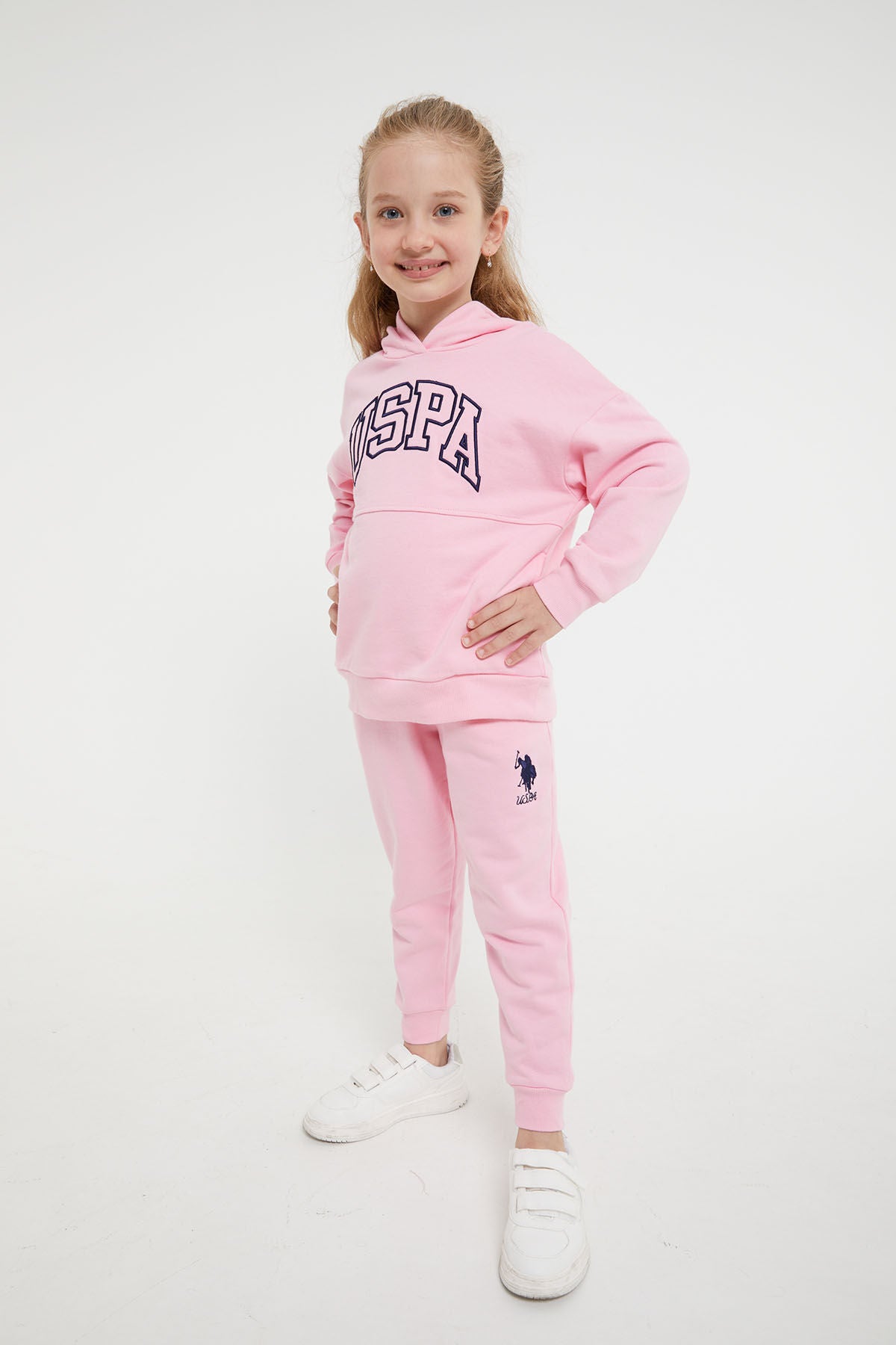 U.S. Polo Assn. Kız Çocuk Kapüşonlu Nakışlı Kışlık Regular Fit Pembe Eşofman Takımı US1205-C-V5 Ürün ana görseli
