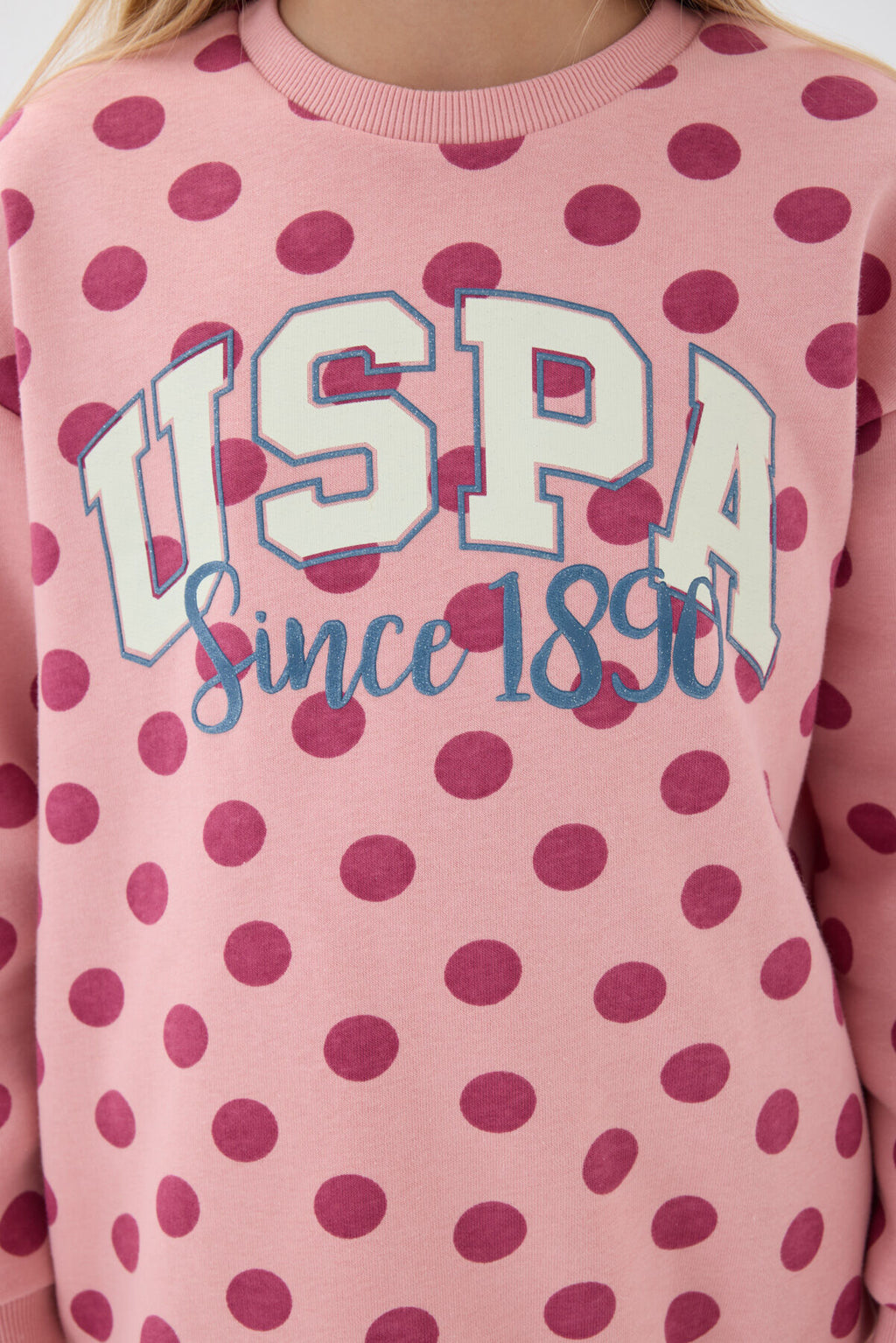 U.S. Polo Assn. Kız Çocuk Bisiklet Yaka Allover Baskılı Kışlık Regular Fit Pembe Eşofman Takımı US1230-C-V1