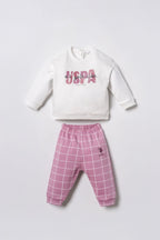 U.S. Polo Assn. Nakışlı Kız Bebek Beyaz Uzun Kol Pijama Takım USB3232-C-V1