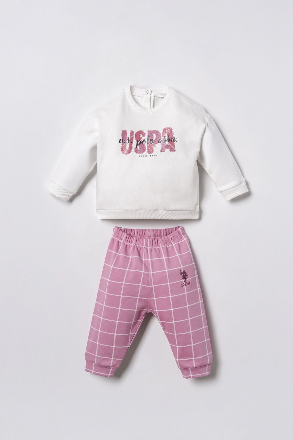 U.S. Polo Assn. Nakışlı Kız Bebek Beyaz Uzun Kol Pijama Takım USB3232-C-V1